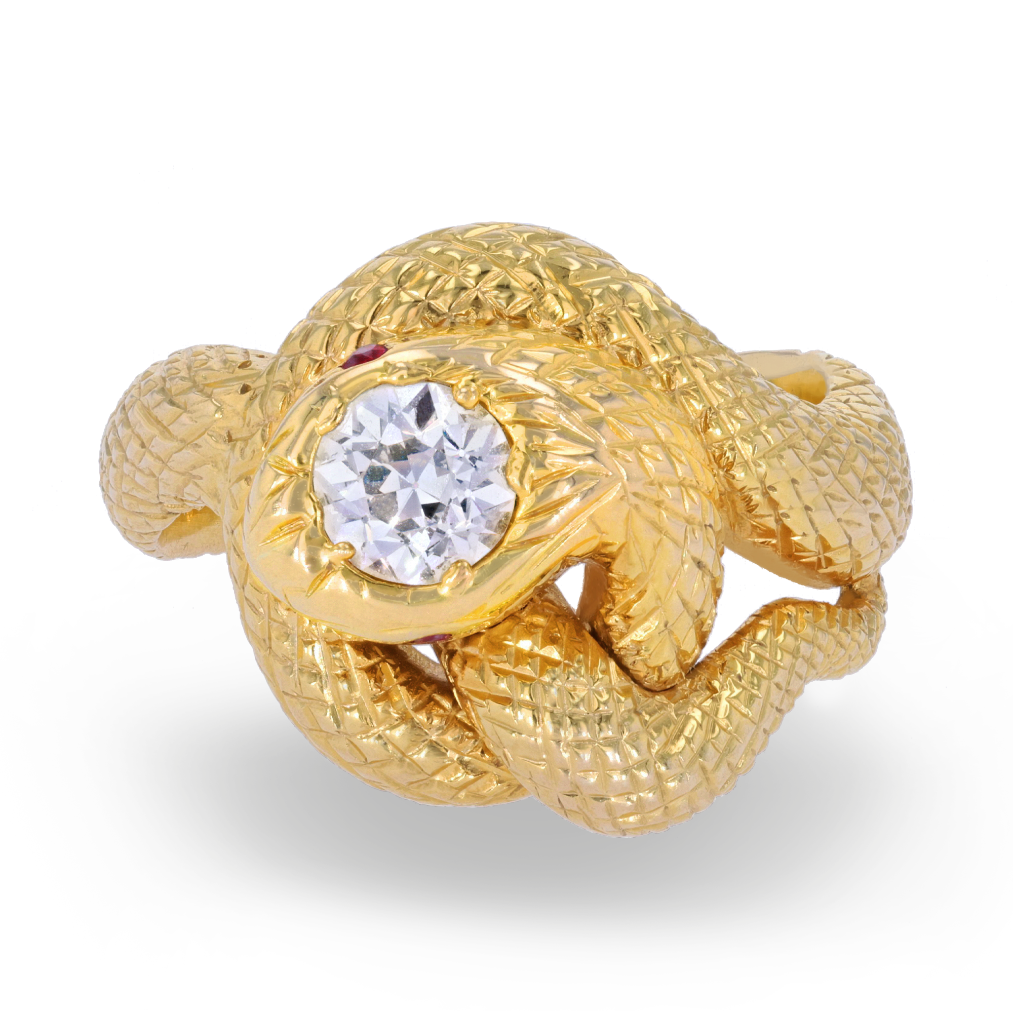 Antique Inspired Diamond Coiled Snake Ring Old Cut, Claw Set_2