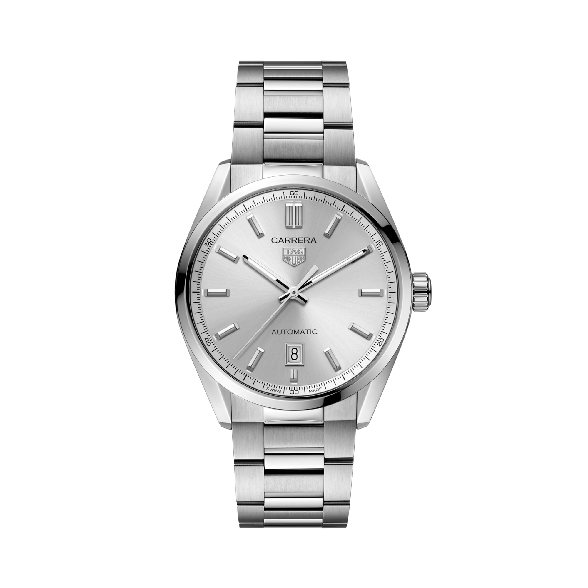 Tag Heuer Carrera Date 39mm, Silver Dial, Baton Numerals_1