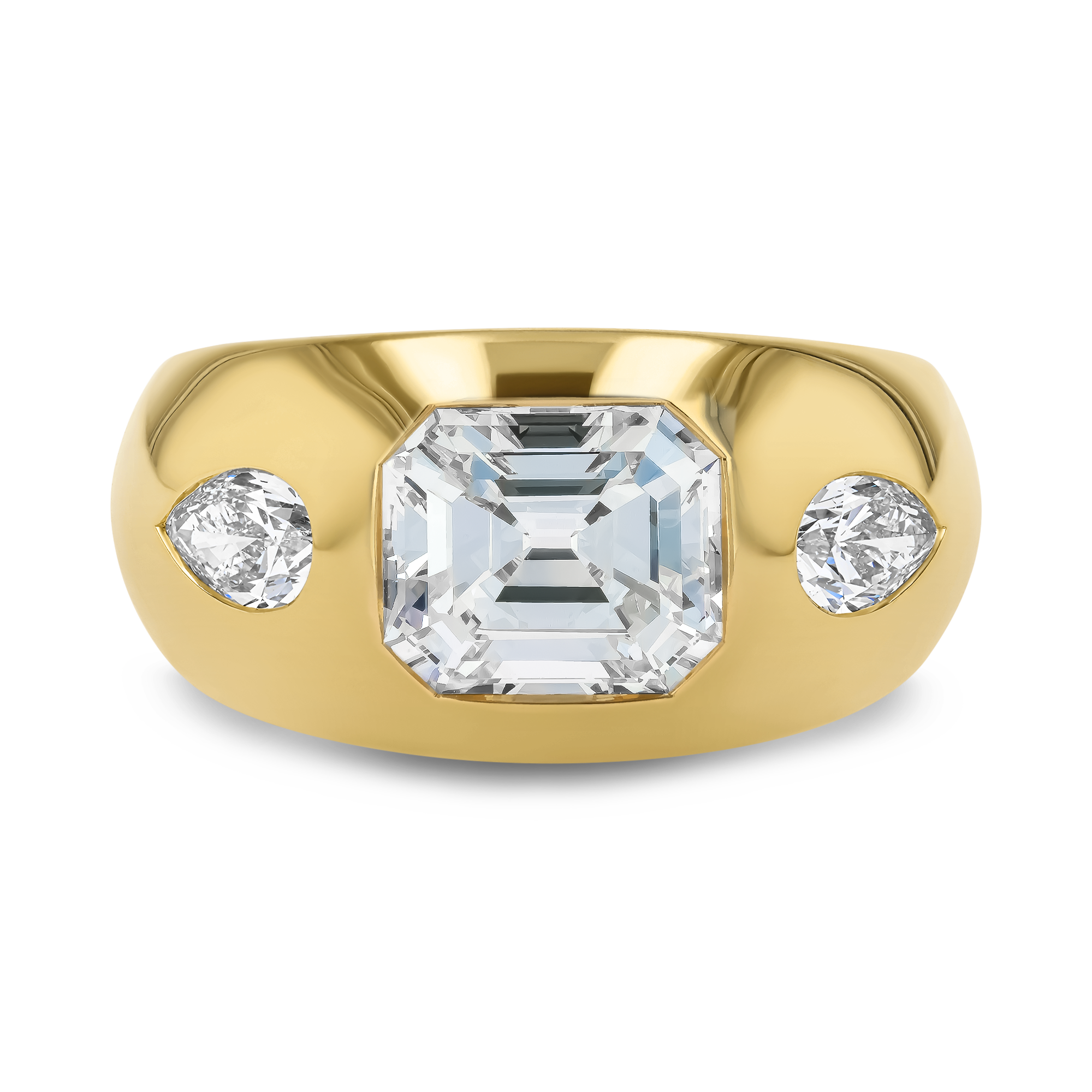 Stellar 2.02ct Emerald Cut Diamond Bombé Ring Emerald Cut & Pear Shaped, Rubover Set_2