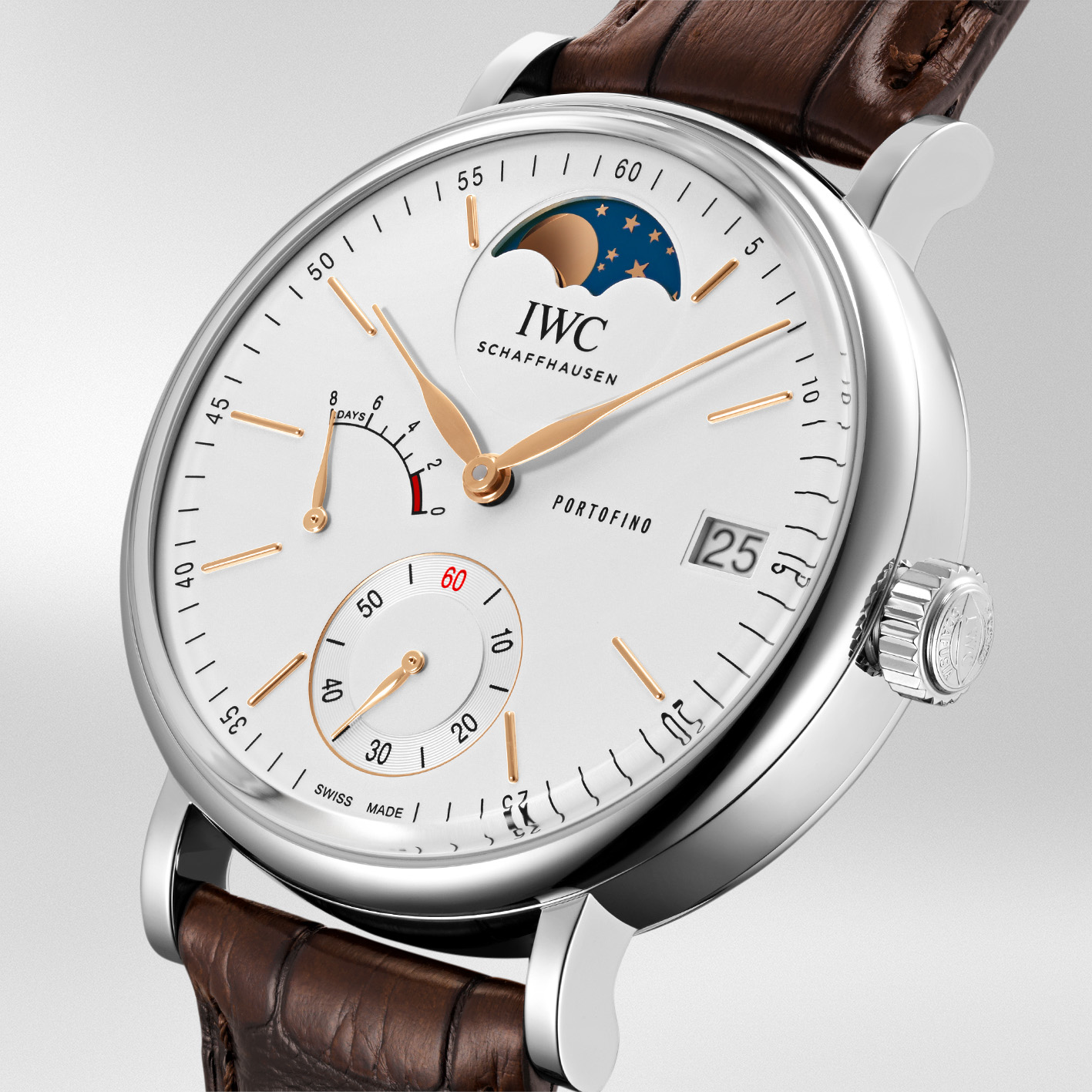 IWC Portofino Hand-Wound Day Moon Phase 45mm, Silver Dial, Baton Numerals_2