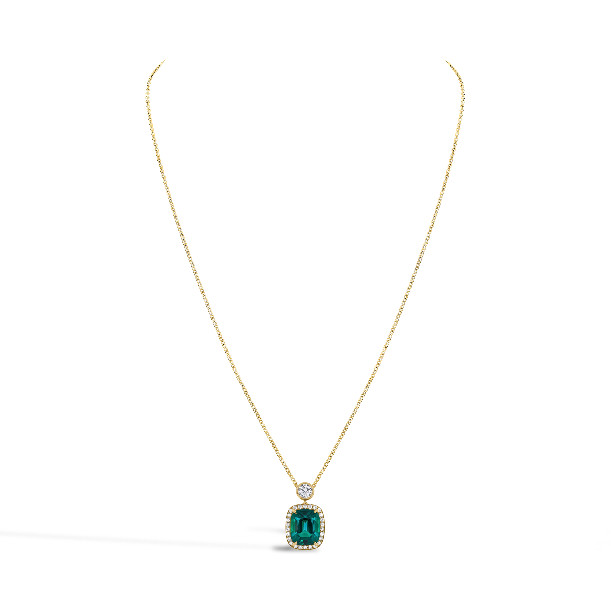Cushion Cut 4.24ct Burmese Tourmaline and Diamond Cluster Pendant Cushion modern cut, Claw set_2