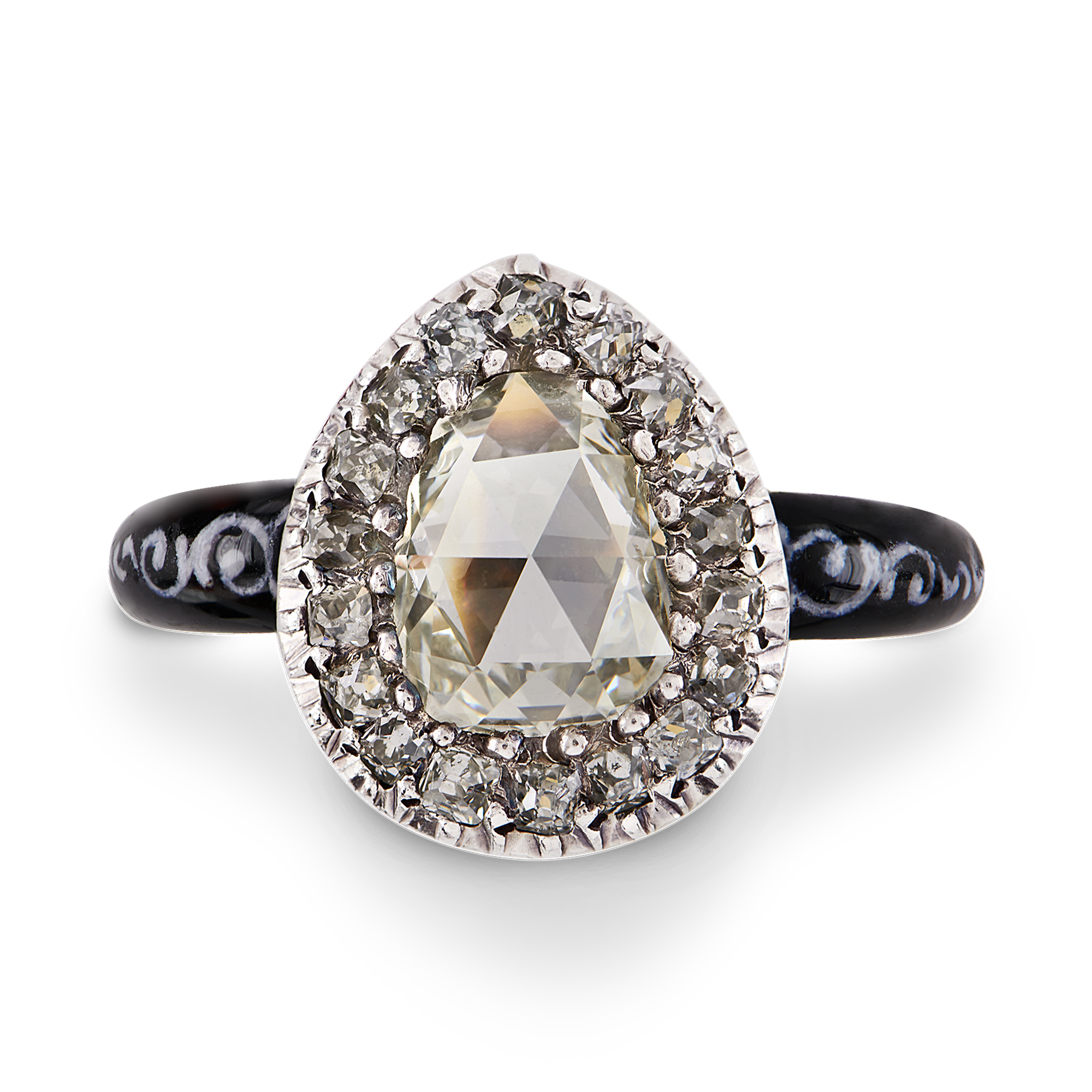 Georgian 0.86ct Diamond and Enamel Cluster Ring Pearshape, Claw Set_2