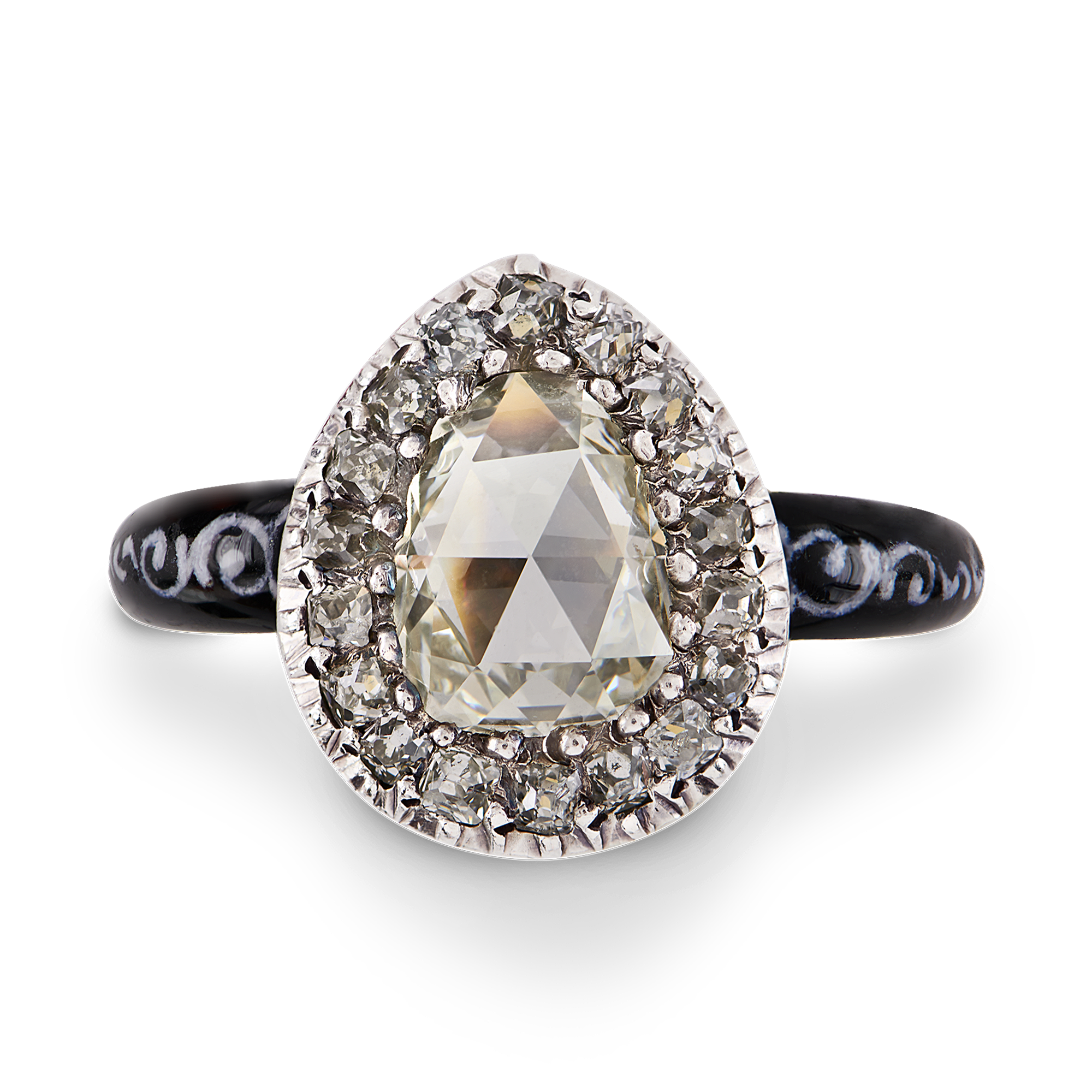 Georgian 0.86ct Diamond and Enamel Cluster Ring Pearshape, Claw Set_2