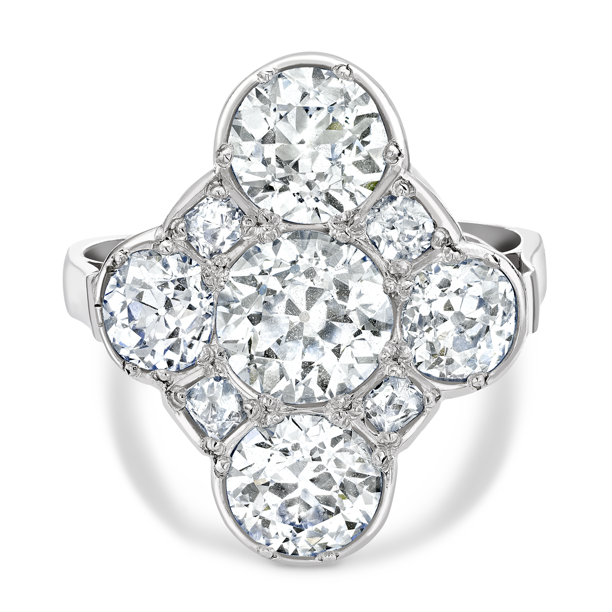 Art Deco Diamond Cluster Ring Old Cut Diamond Ring, with Diamond Surround_2