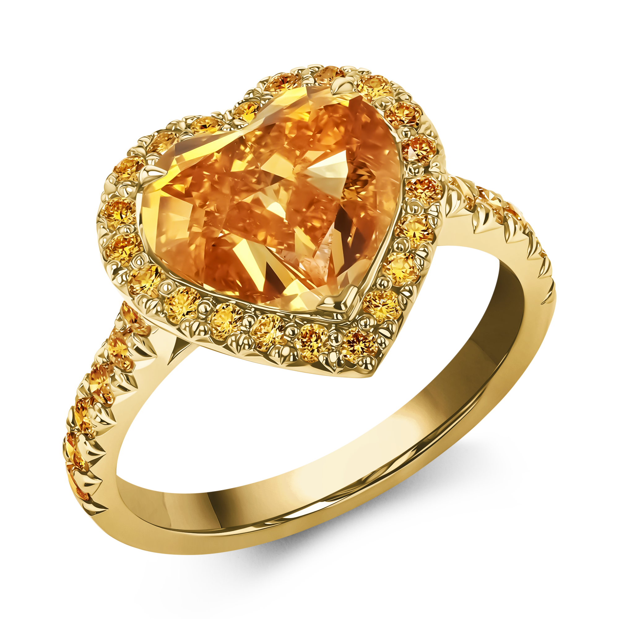Masterpiece Celestial Setting Fancy yellow Orange Diamond Ring Heart-shaped cut, Three Claw Set_1