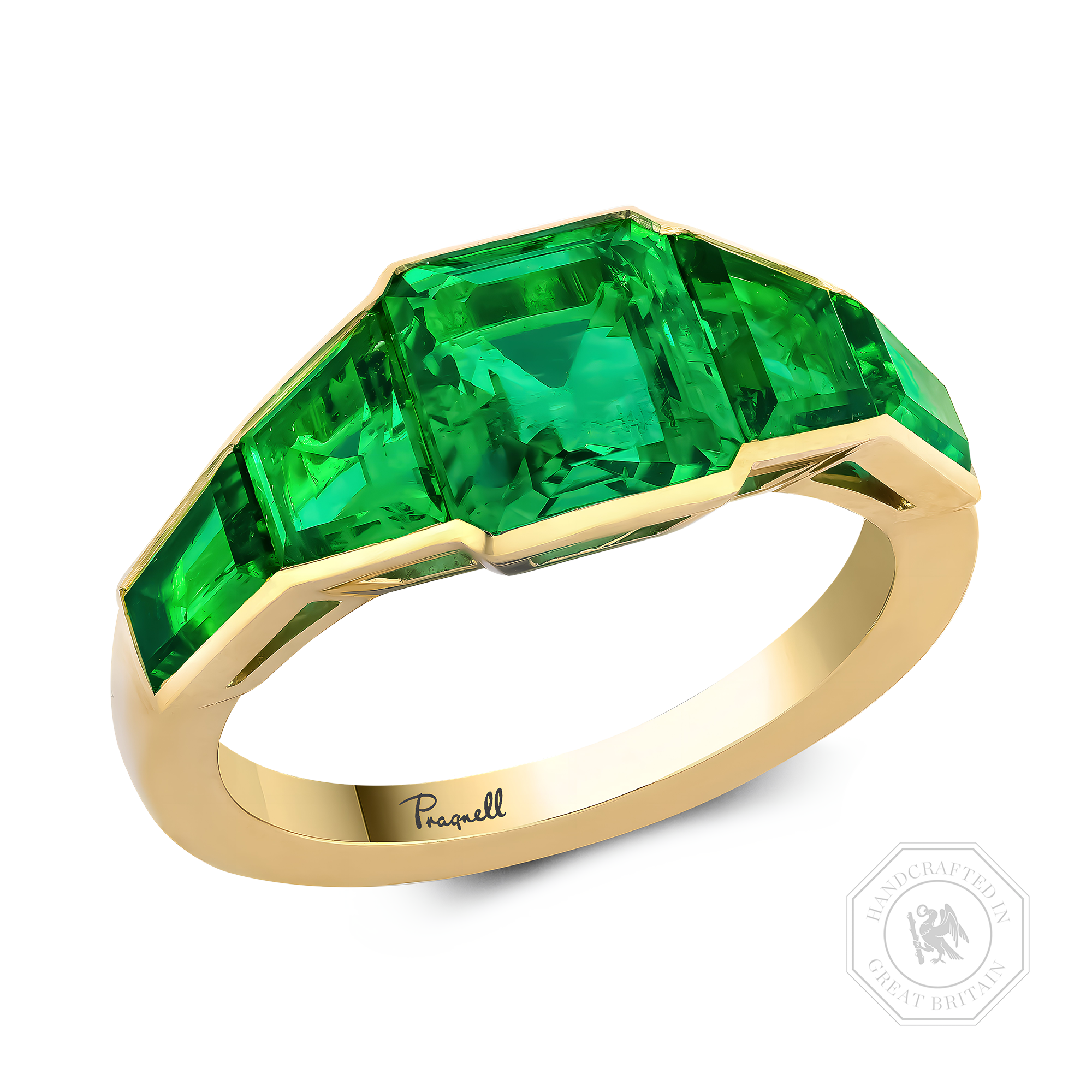 Kingdom 1.65ct Colombian Emerald Five Stone Ring Octagonal Cut, Rubover Set_1