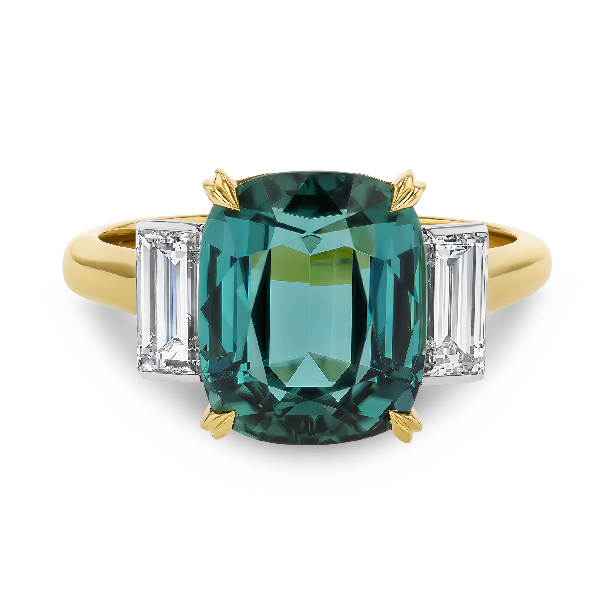 Cushion Cut 4.63ct Namibian Tourmaline and Diamond Ring Cushion Cut, Claw Set_2