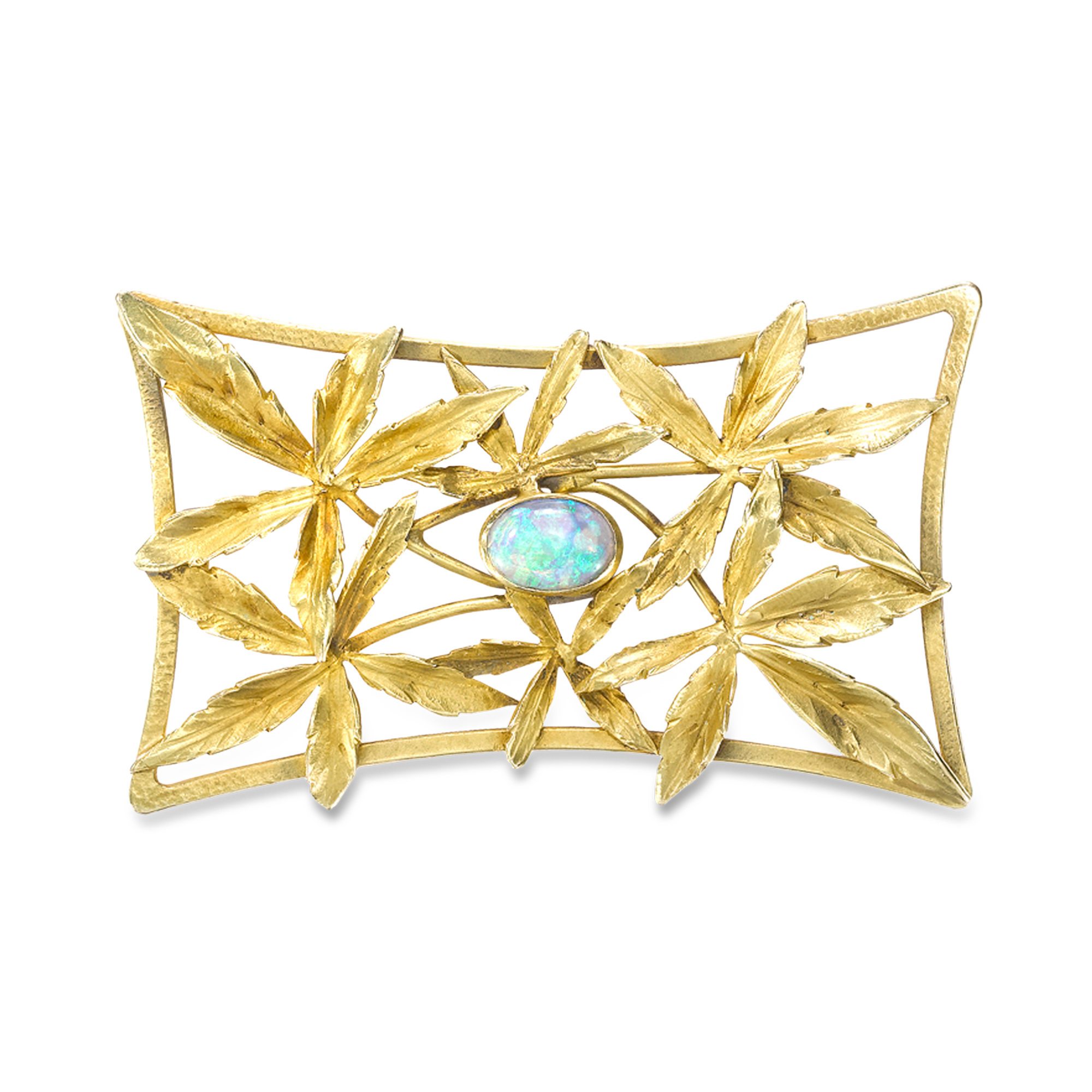 Art Nouveau Opal Acer Leaf Brooch Cabochon Opal with Acer Leaf Motif_1