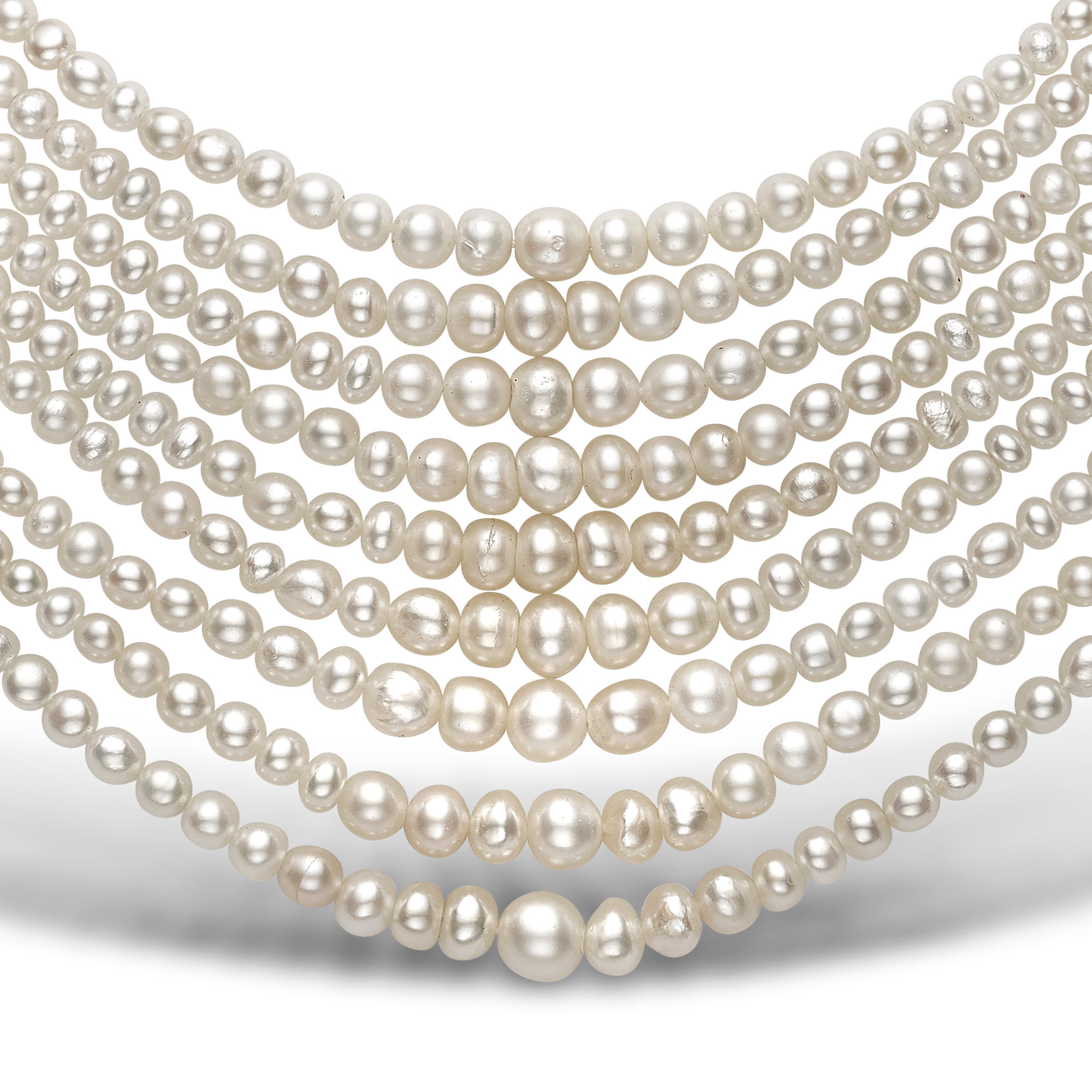 Edwardian Pearl and Diamond Collar Natural Pearl Nine Row Collar, with Diamonds_2