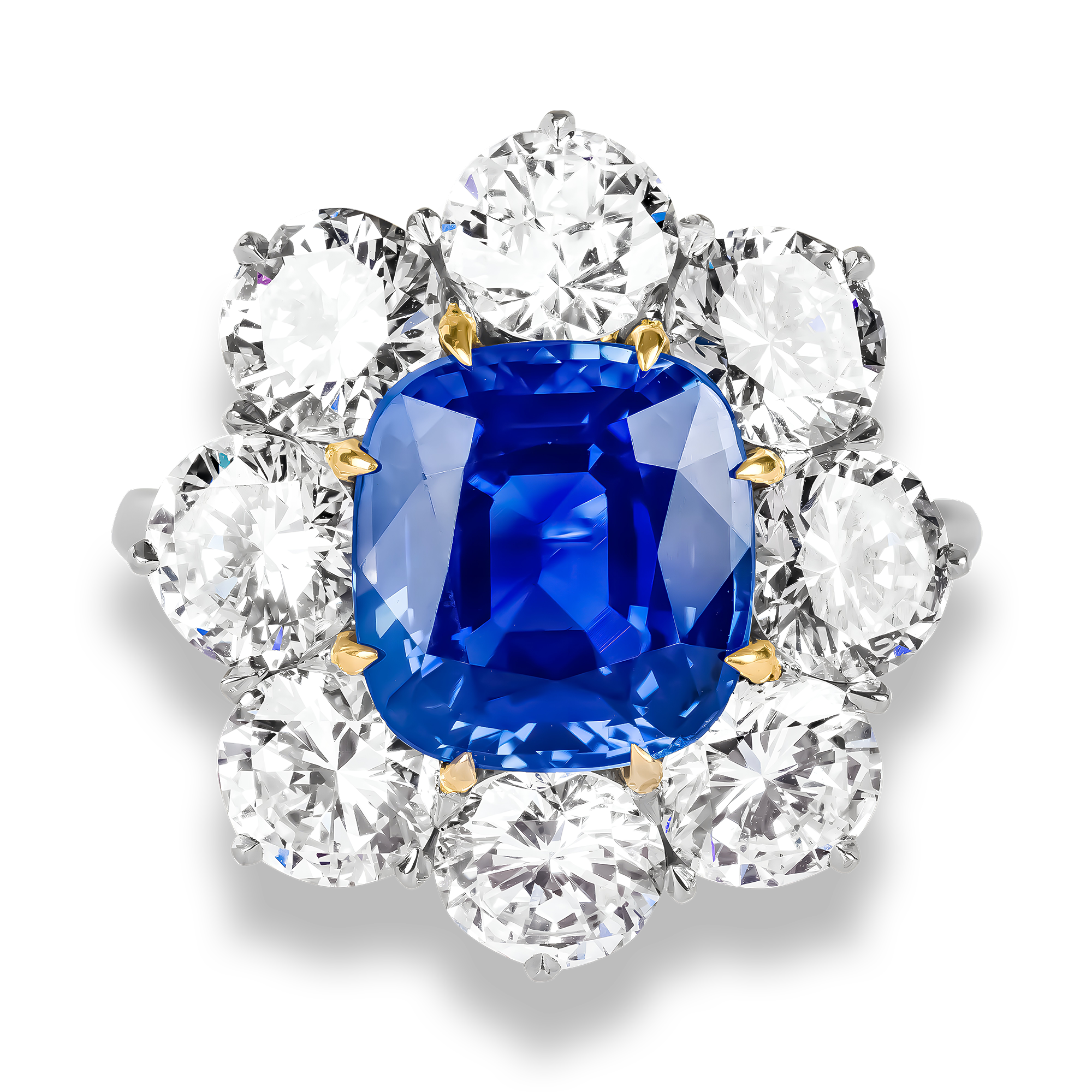 Antique Cushion Cut 3.669ct Kashmir Sapphire and Diamond Ring Antique Cushion Cut, Claw Set_2