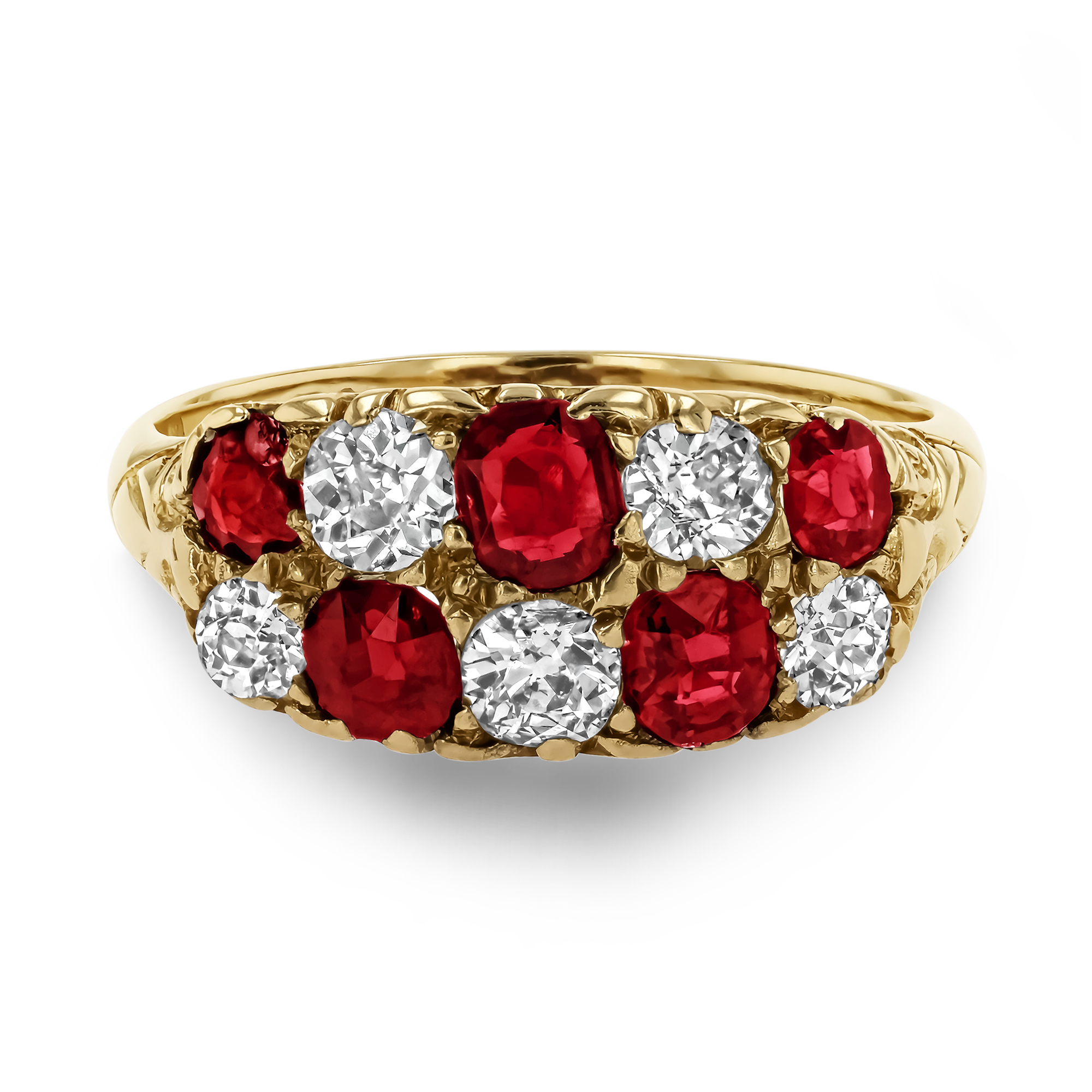 Victorian Ruby and Diamond Cluster Ring Brilliant, Old and Swiss Cut, Claw Set_2