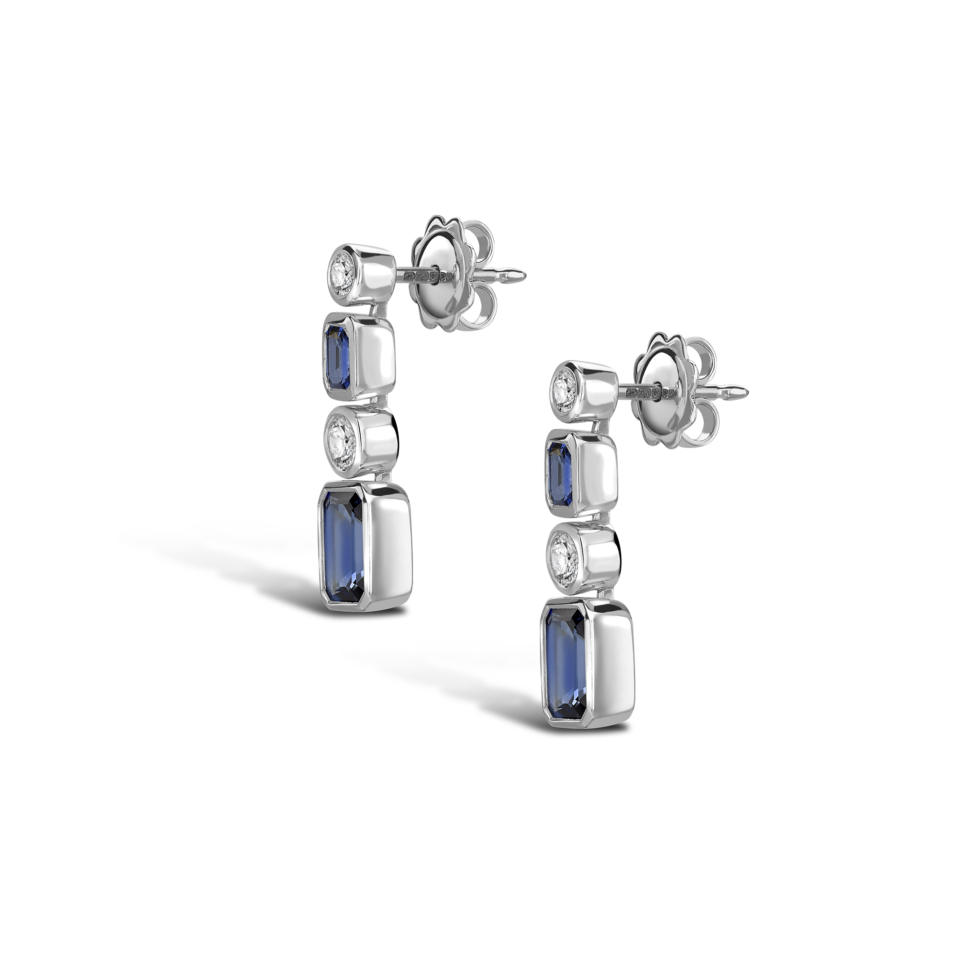 Emerald Cut Sapphire Drop Earrings Emerald Cut with Brilliant Cut Diamonds_2