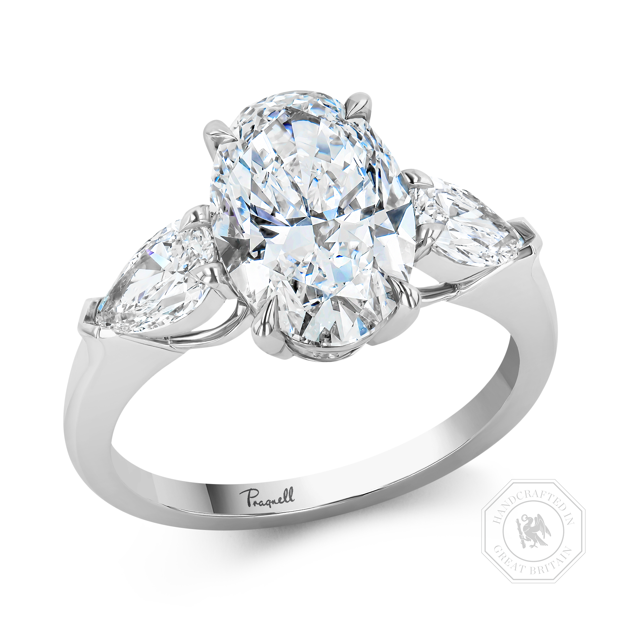 Classic 3.11ct Oval Cut Diamond Three Stone Ring Oval & Pear Shape, Claw Set_1