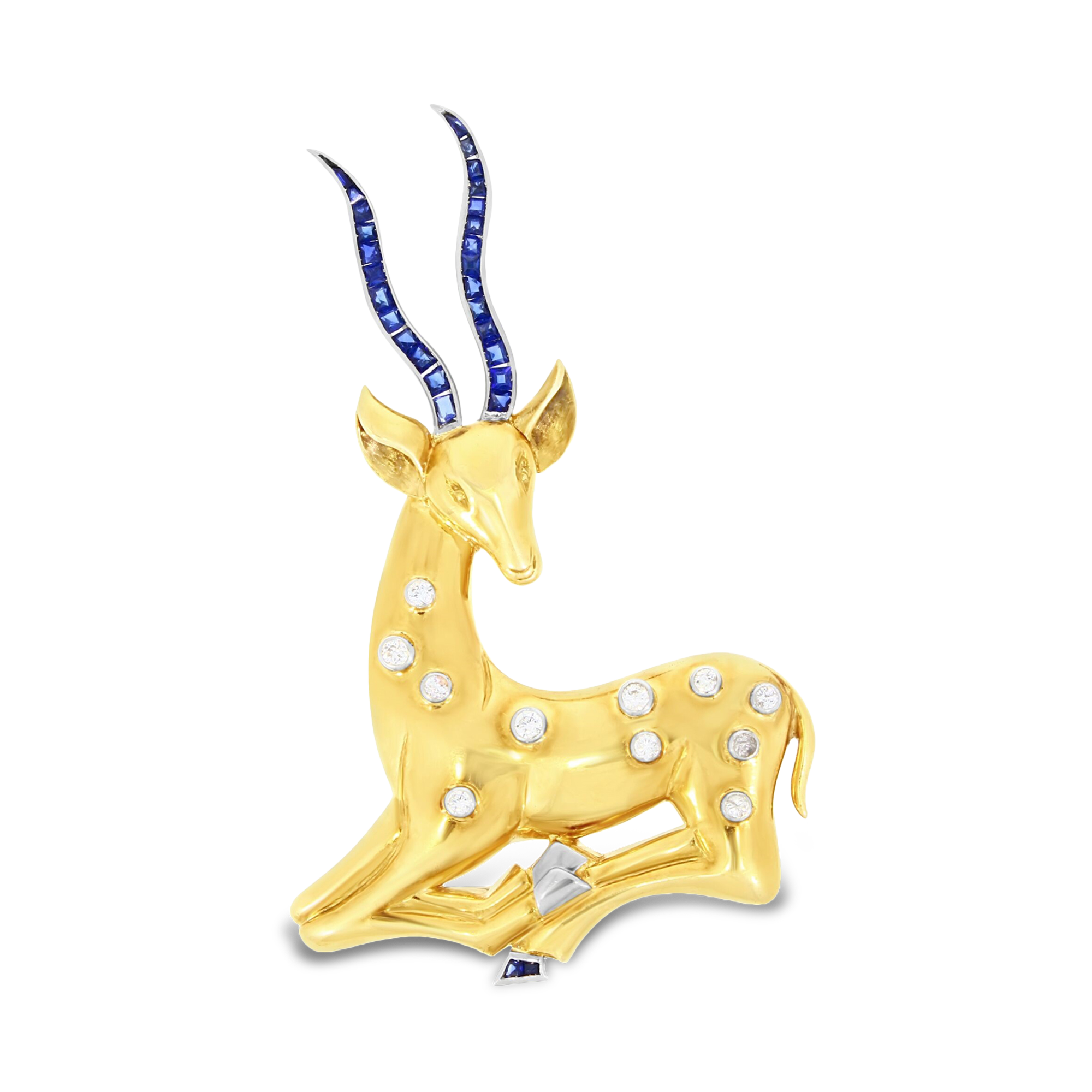 Art Deco Diamond Deer Brooch Brilliant Cut Diamond Brooch, with Sapphire_1