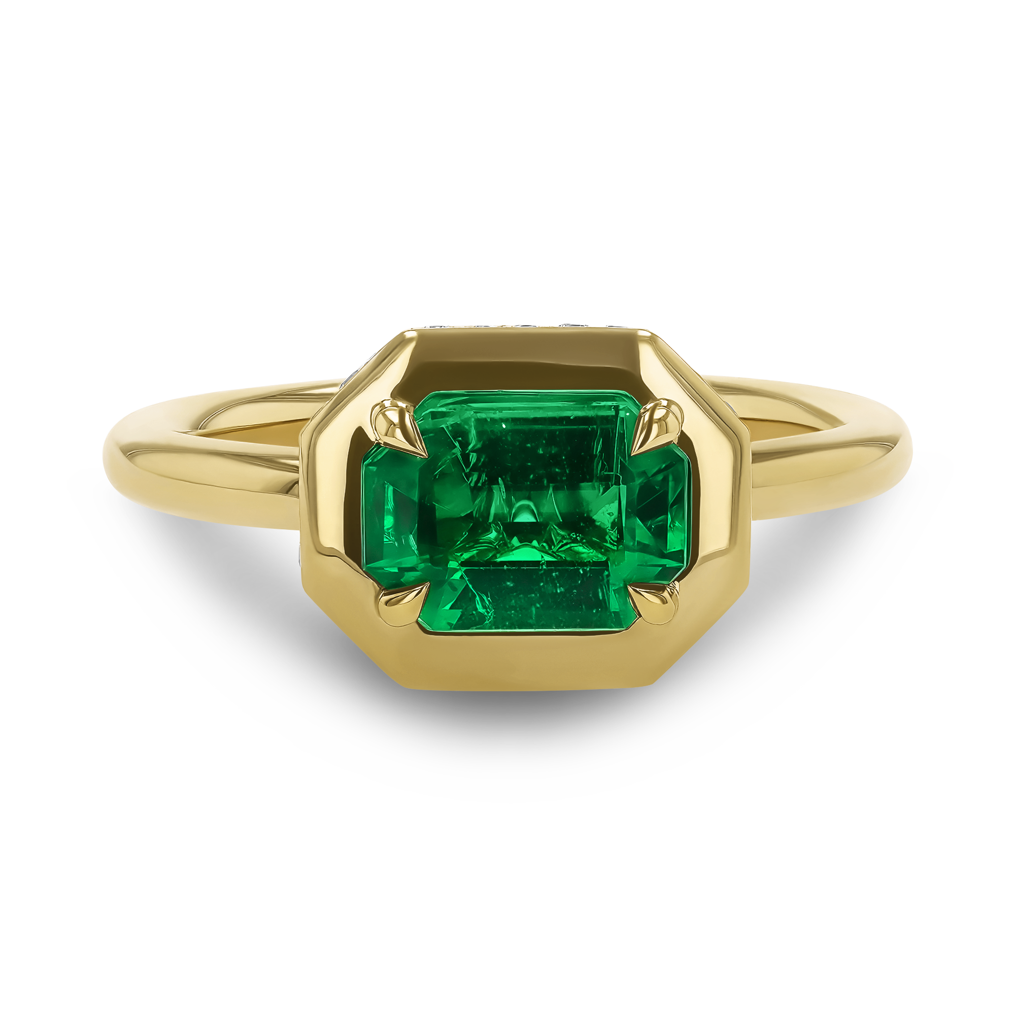 Skimming Stone 1.01ct Emerald and Diamond Ring Octagonal Cut, Claw Set_2