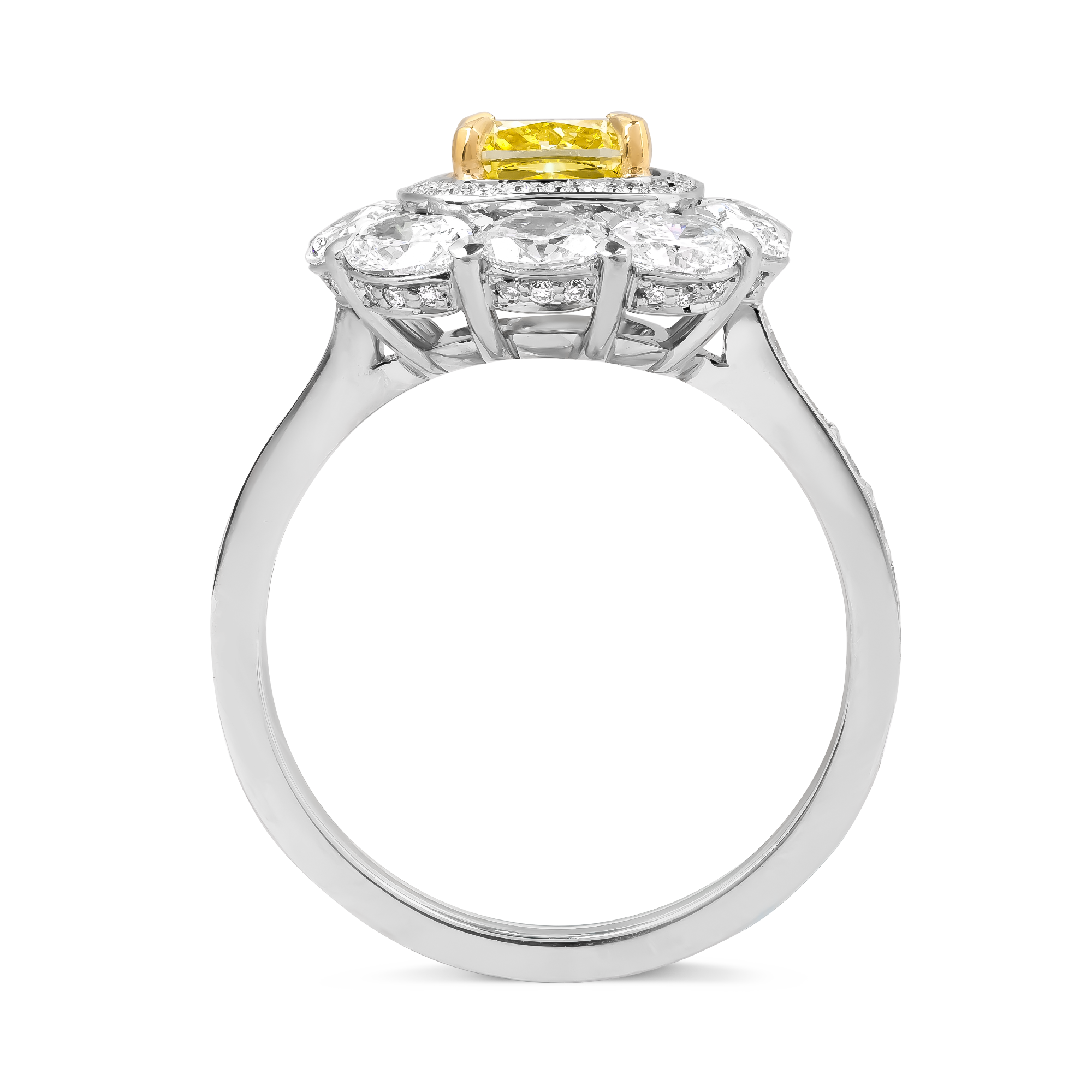 Cushion Cut 1.27ct Fancy Intense Yellow Diamond Cluster Ring Modern Cushion Cut, Claw Set_3