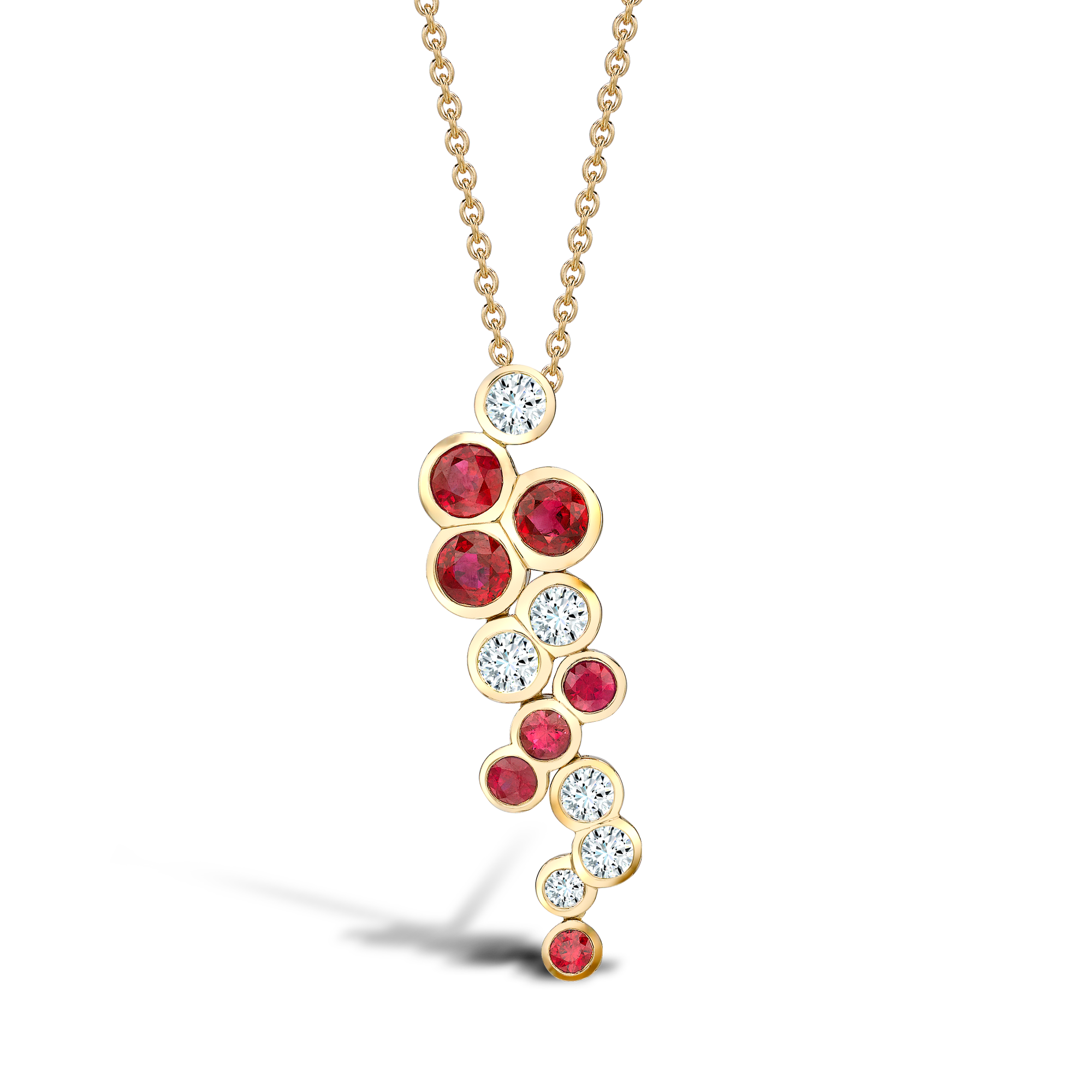 Bubbles Ruby and Diamond Drop Pendant Brilliant Cut, Rubover Set_1