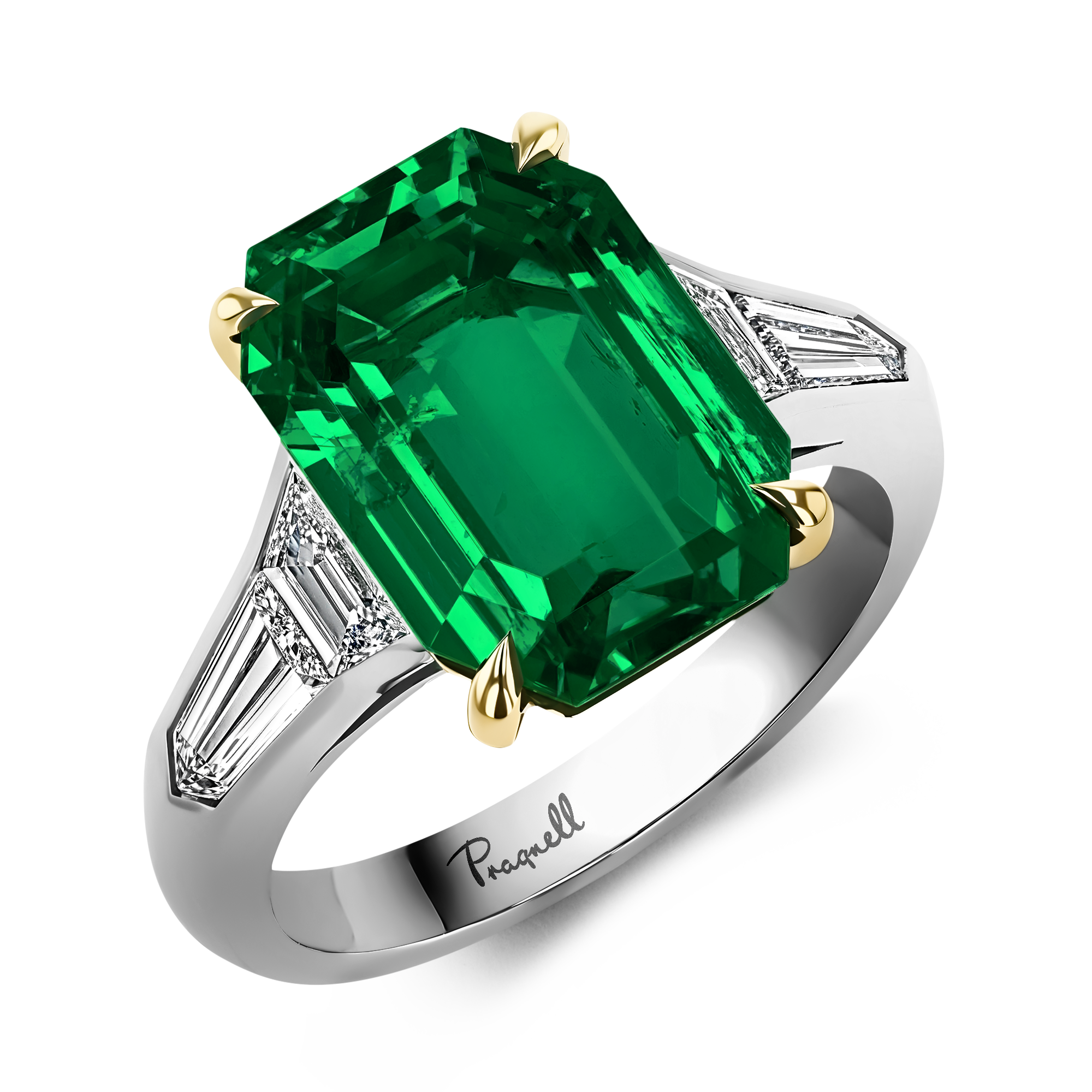 Masterpiece 5.55ct Colombian Emerald and Diamond Solitaire Ring Octagon Cut, Claw Set_1