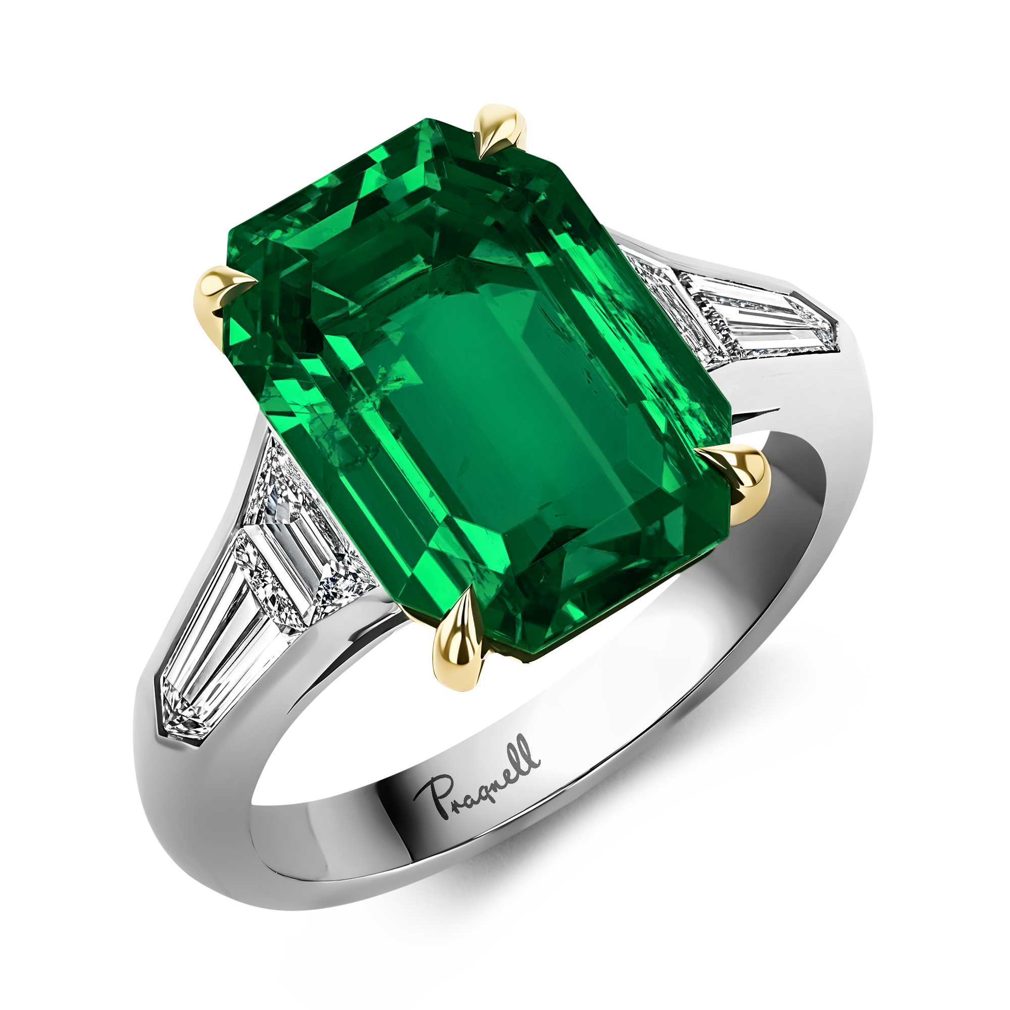 Masterpiece 5.55ct Colombian Emerald and Diamond Solitaire Ring Octagon Cut, Claw Set_1