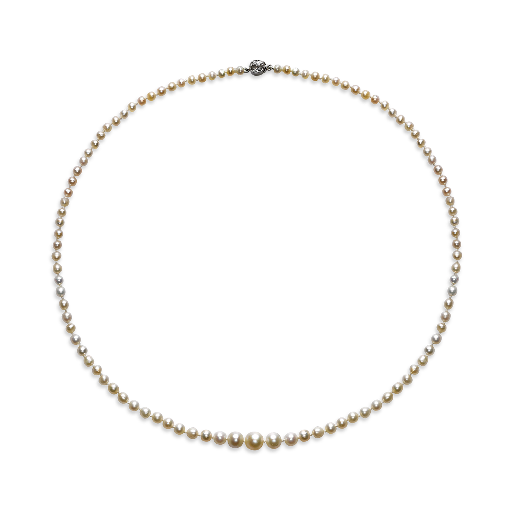 Victorian Natural Pearl Necklace Graduated Pearl Necklace, with Diamond Clasp_1