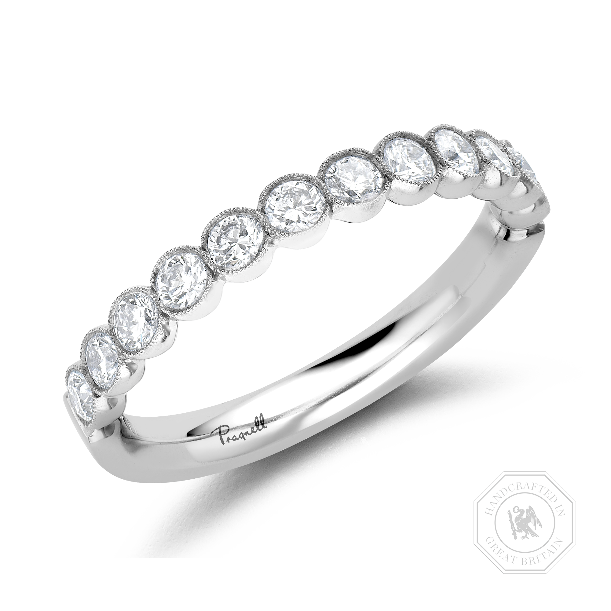 Diamond Dot Half Eternity Ring Brilliant Cut, Half Eternity, Millegrain Set_1
