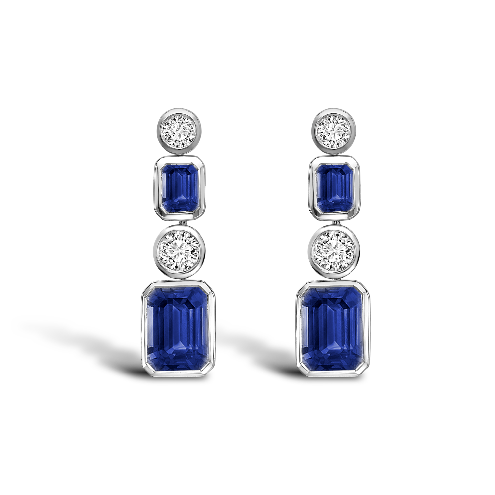 Emerald Cut Sapphire Drop Earrings Emerald Cut with Brilliant Cut Diamonds_1