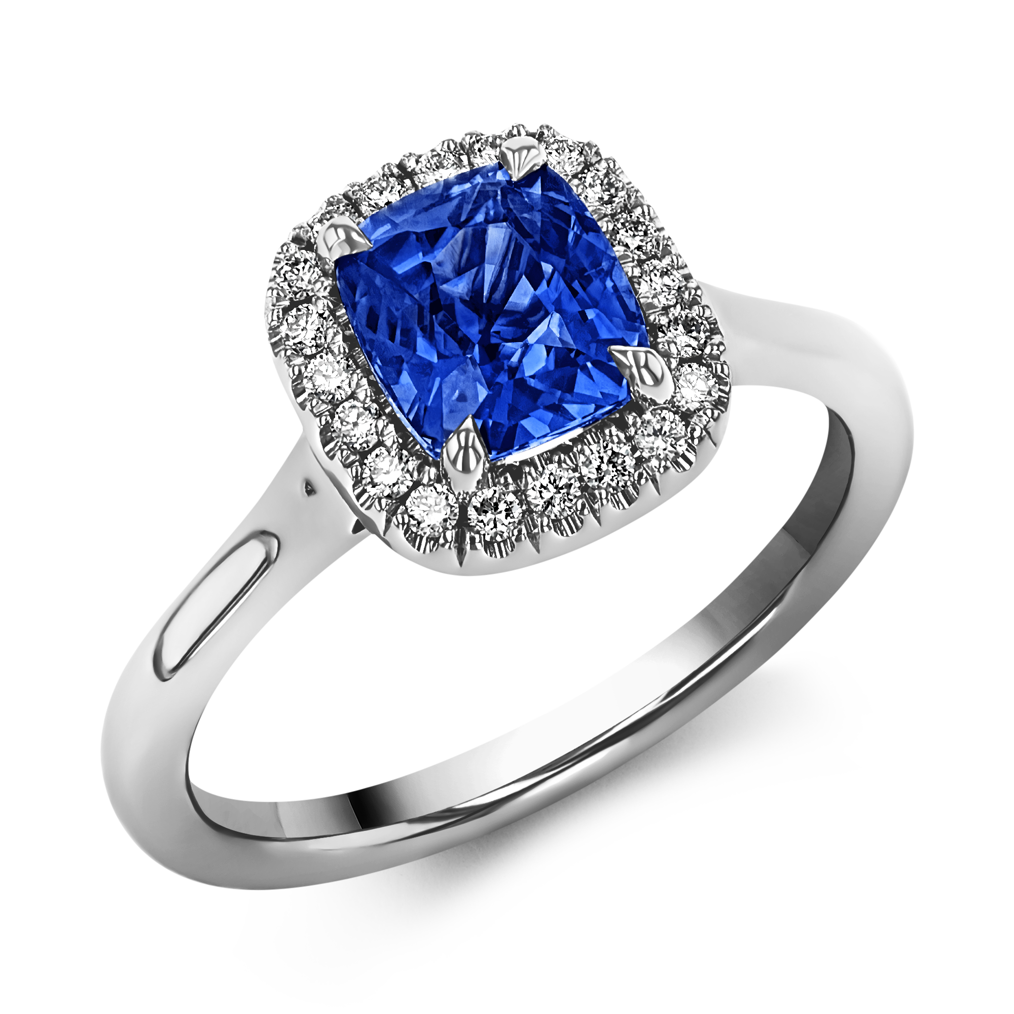 Celestial 1.61ct Sapphire and Diamond Cluster Ring Cushion Cut, Claw Set_1