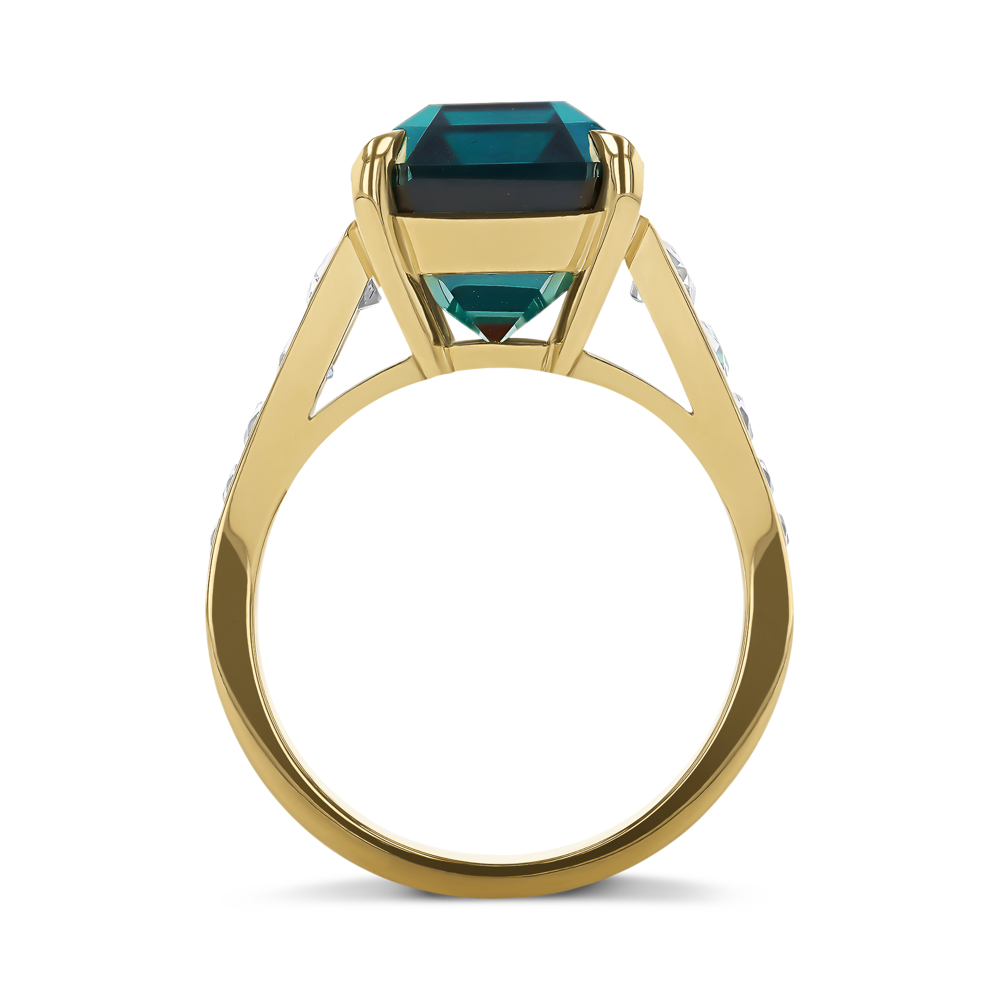 Masterpiece 11.84ct Emerald Cut Namibia Tourmaline and Diamond Ring Emerald Cut, Claw Set_3