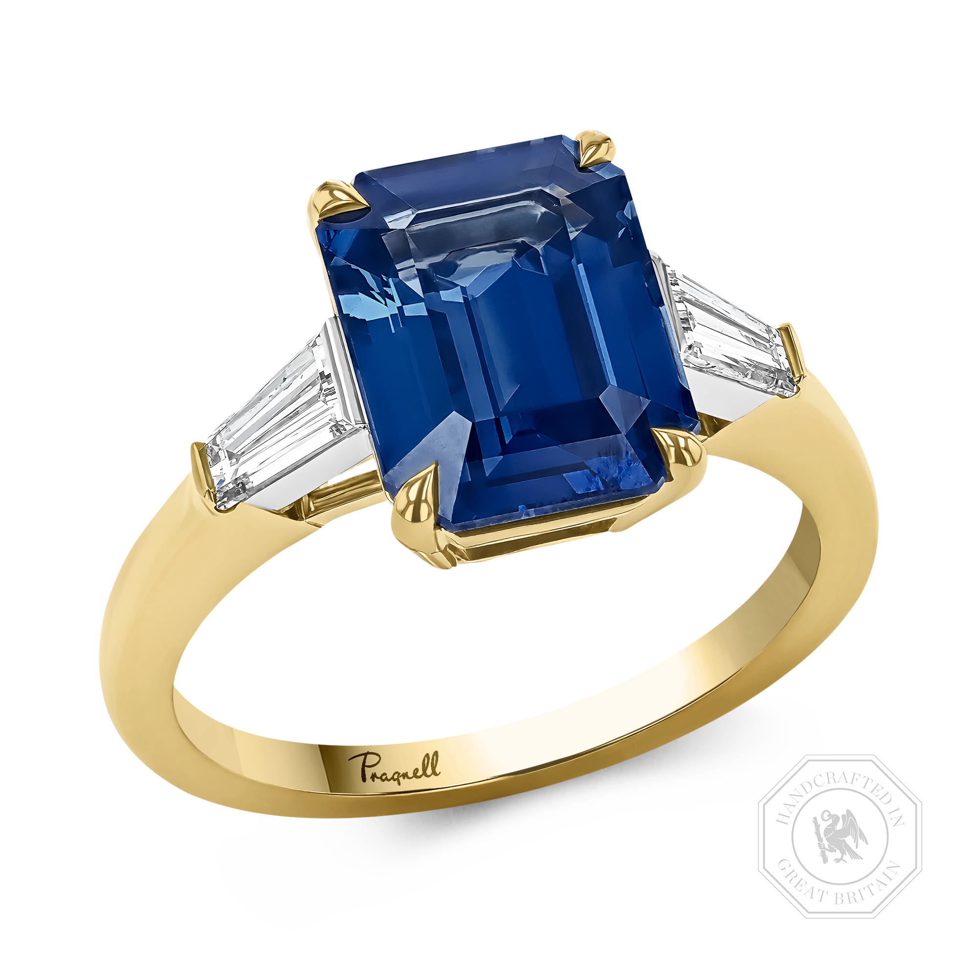 Octagonal Cut 4.21ct Madagascan Sapphire and Diamond Ring Octagonal Cut, Claw Set_1