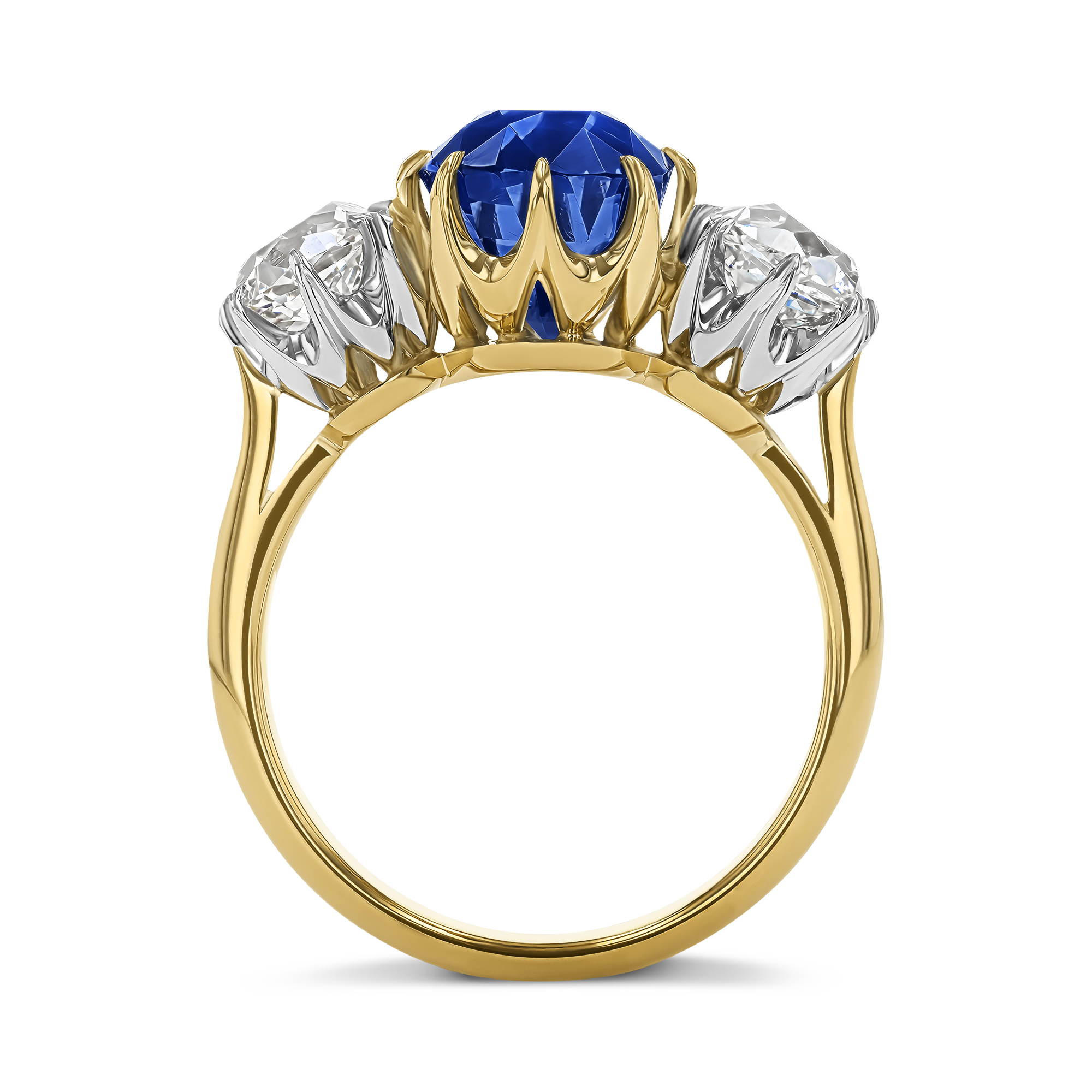 Cushion Cut 4.64ct Sapphire and Diamond Ring Antique Cushion Cut, Claw Set_3