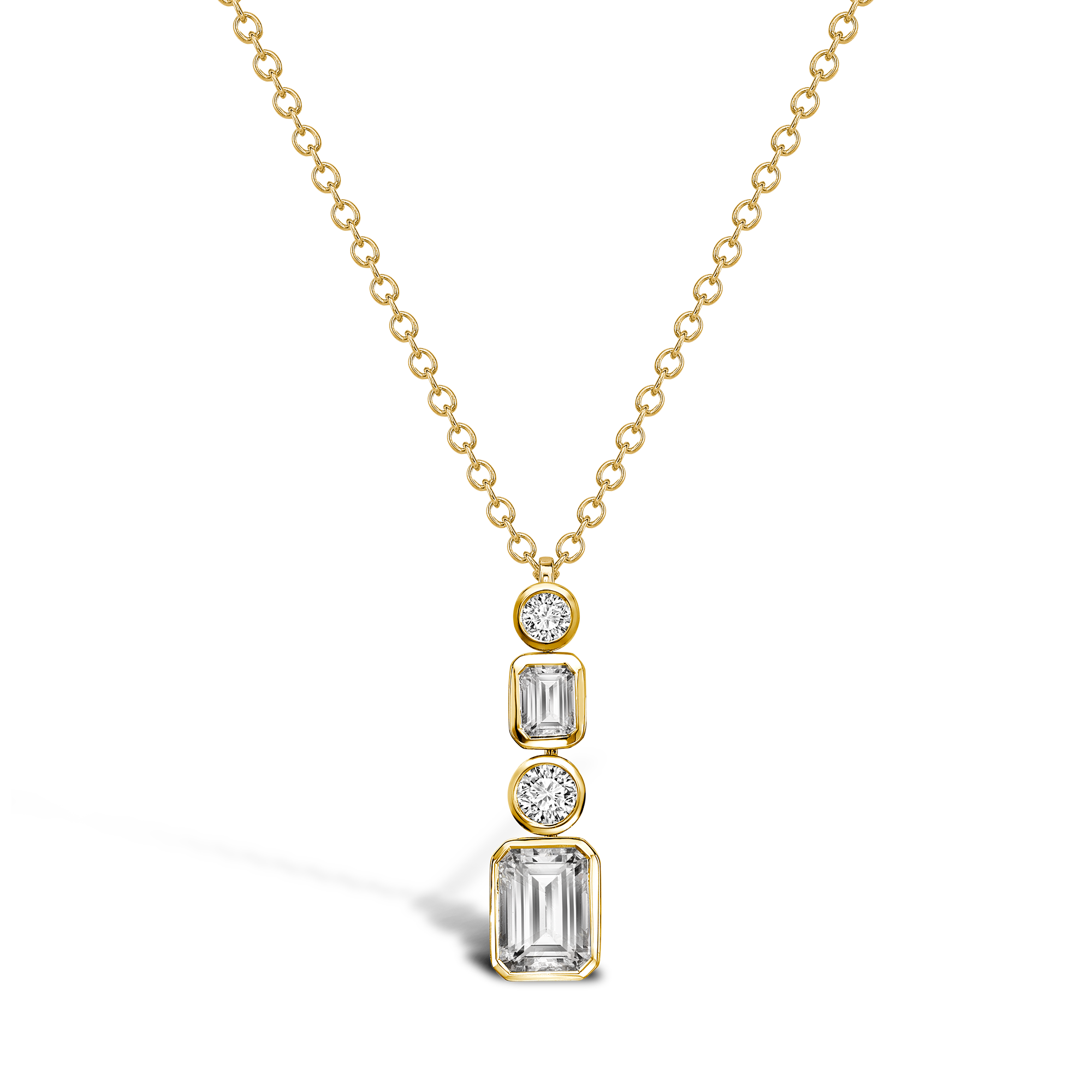 Emerald Cut Diamond Drop Pendant Emerald Cut, Brilliant Cut, Rubover Set_1