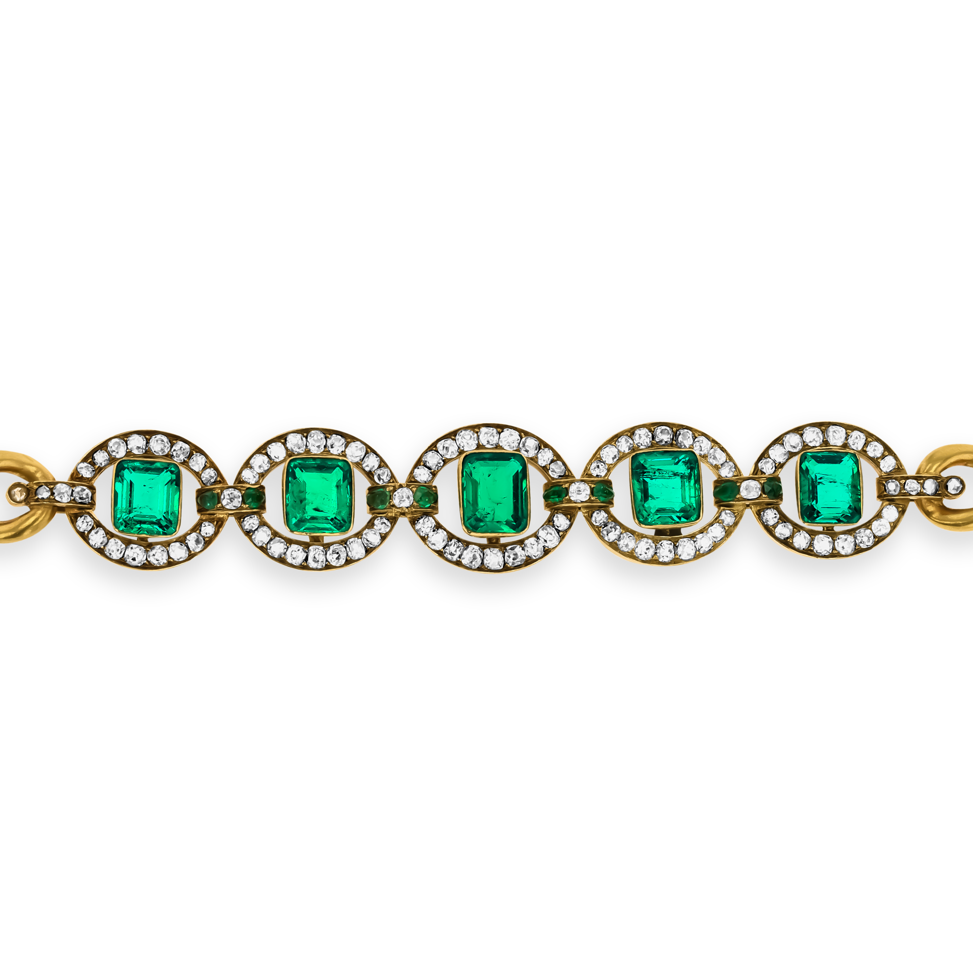 Victorian Emerald and Diamond Bracelet Octagon Cut, Rubover Set_2