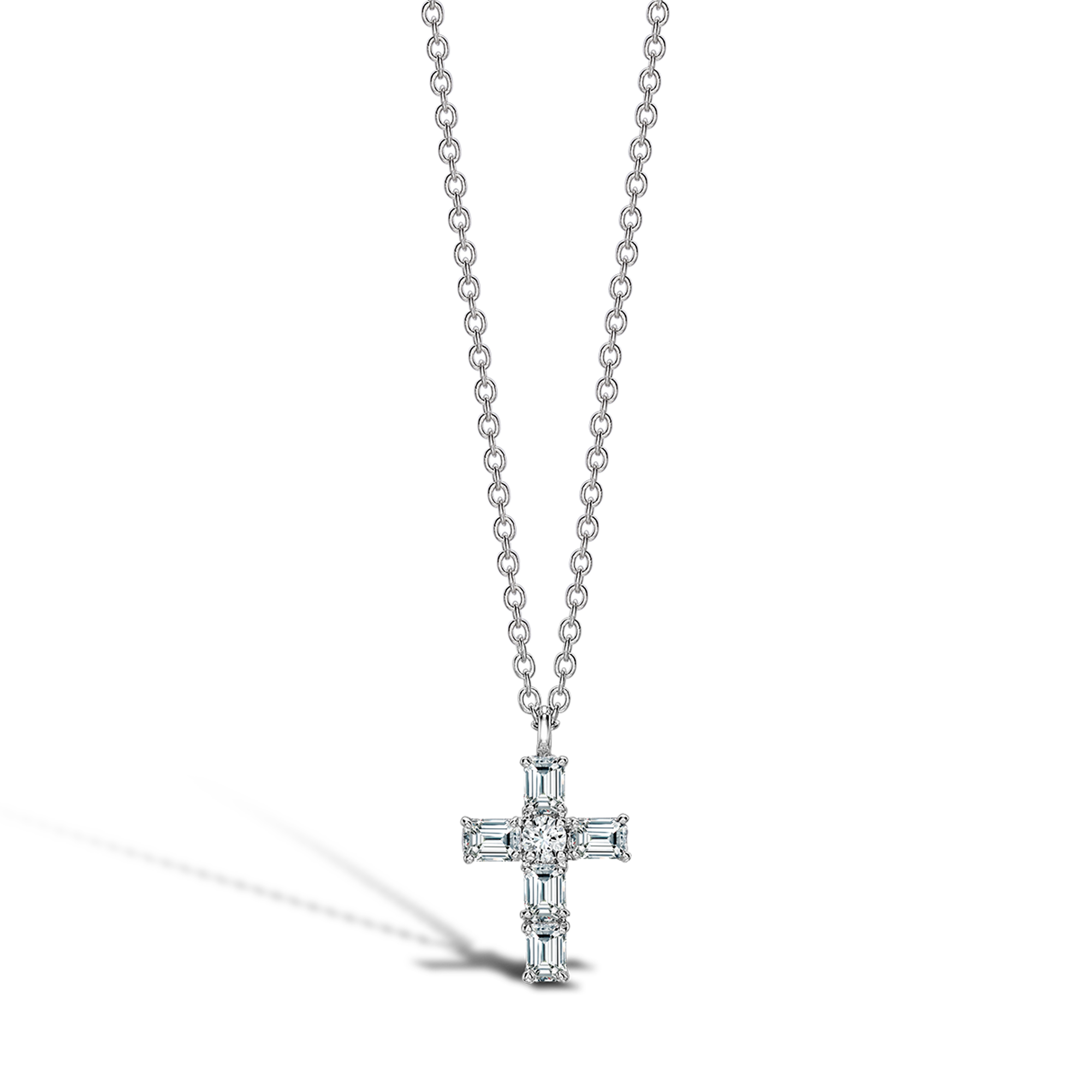 Emerald Cut Diamond Cross Pendant Emerald Cut, Brilliant Cut, Claw Set_1