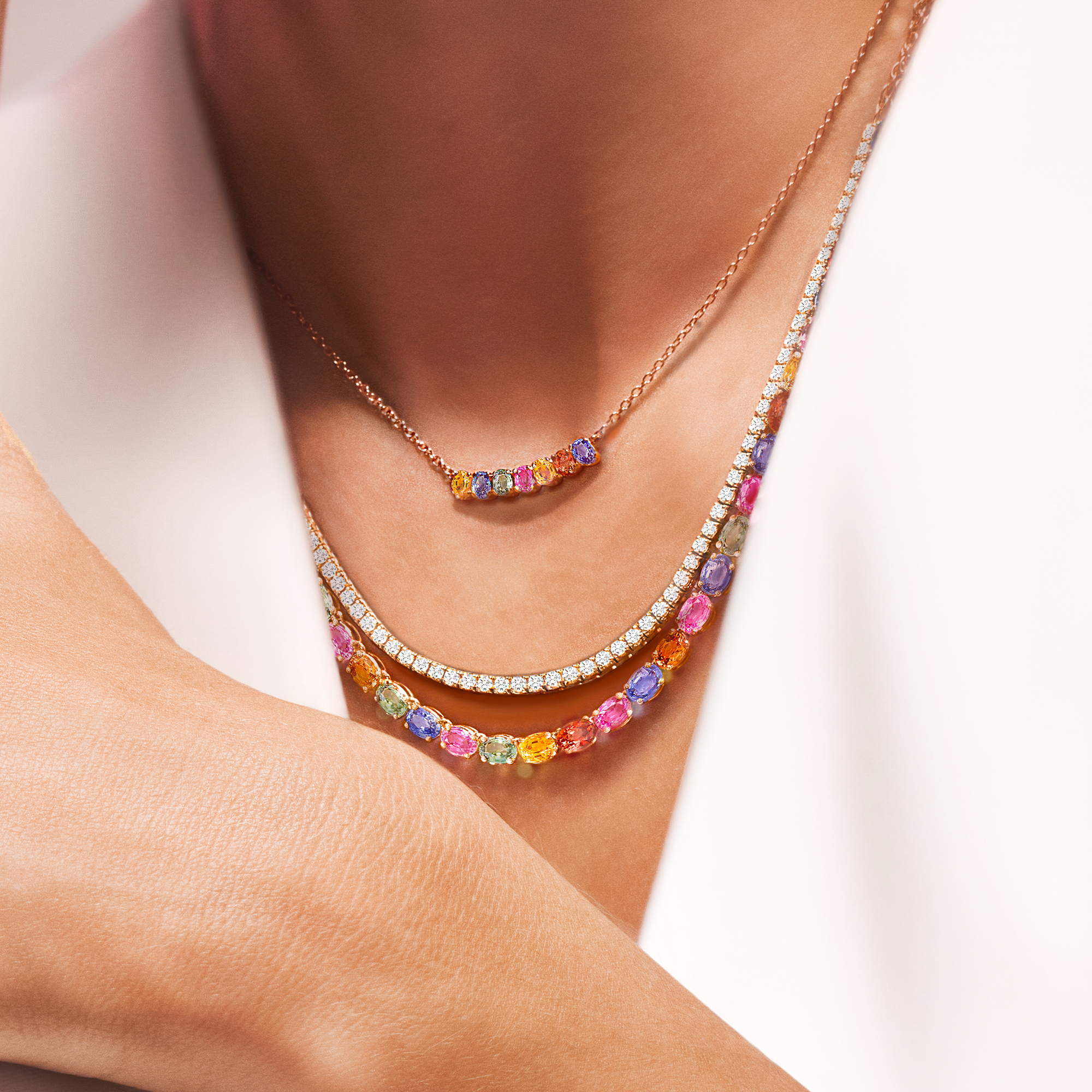 Rainbow Fancy Sapphire Line Pendant Oval Cut, Claw Set_10