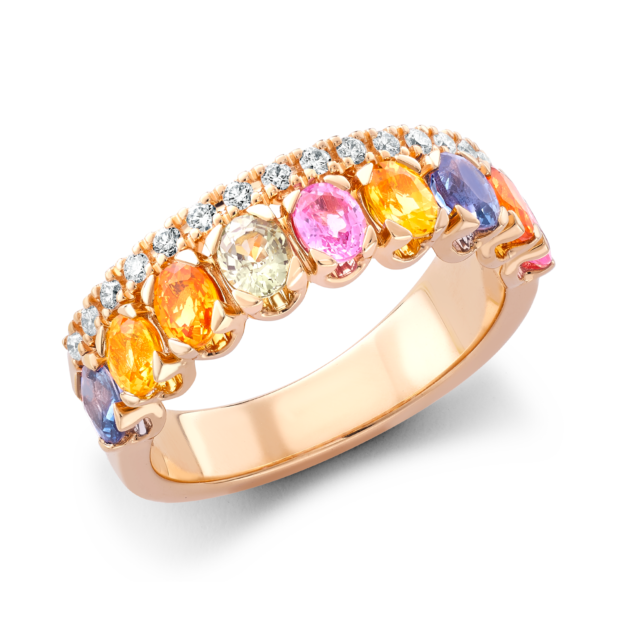 Rainbow Sapphire & Diamond Half-Eternity Ring Oval Cut, Claw Set_1