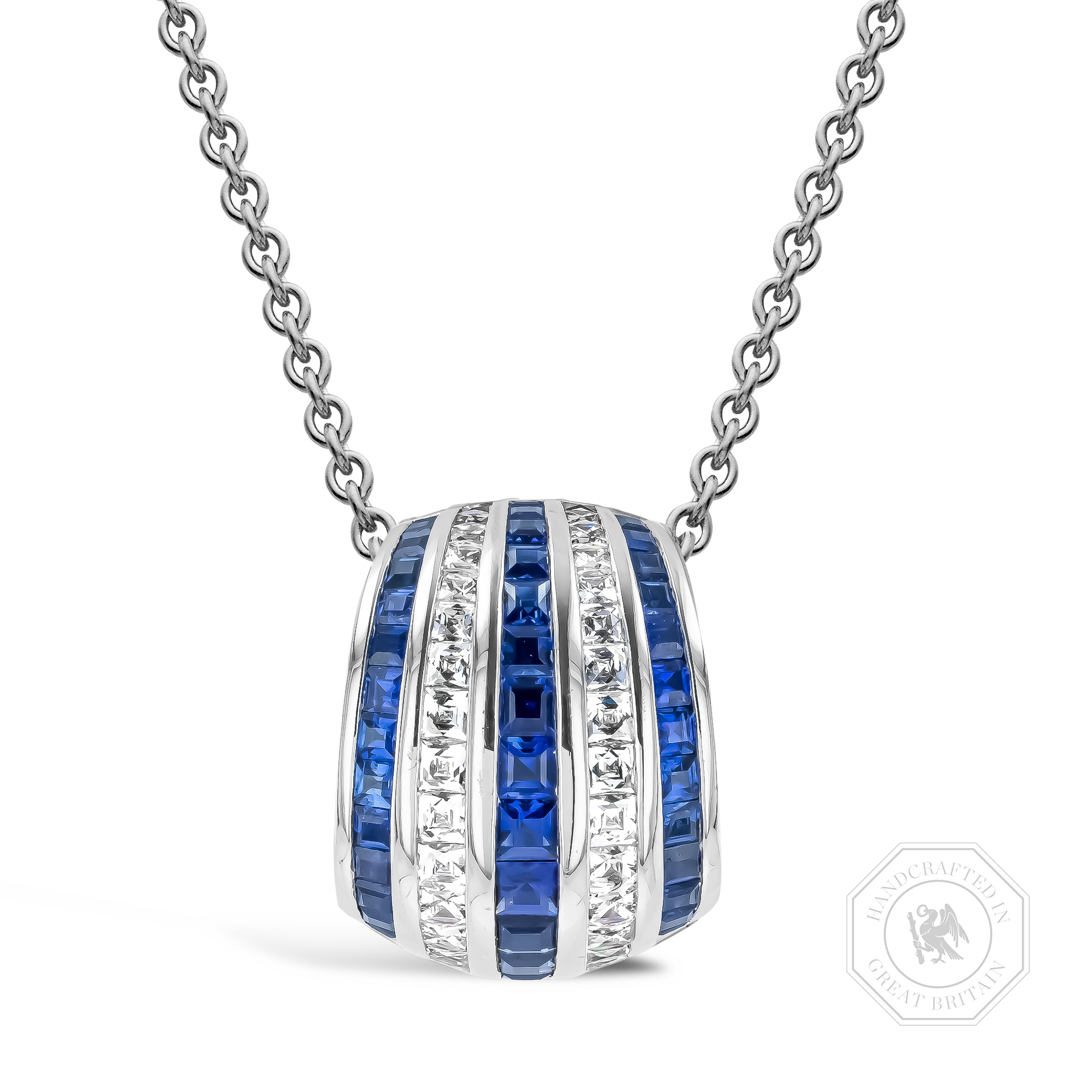 Manhattan 0.98ct Five Row Sapphire and Diamond Pendant Carre Cut, Channel Set_1
