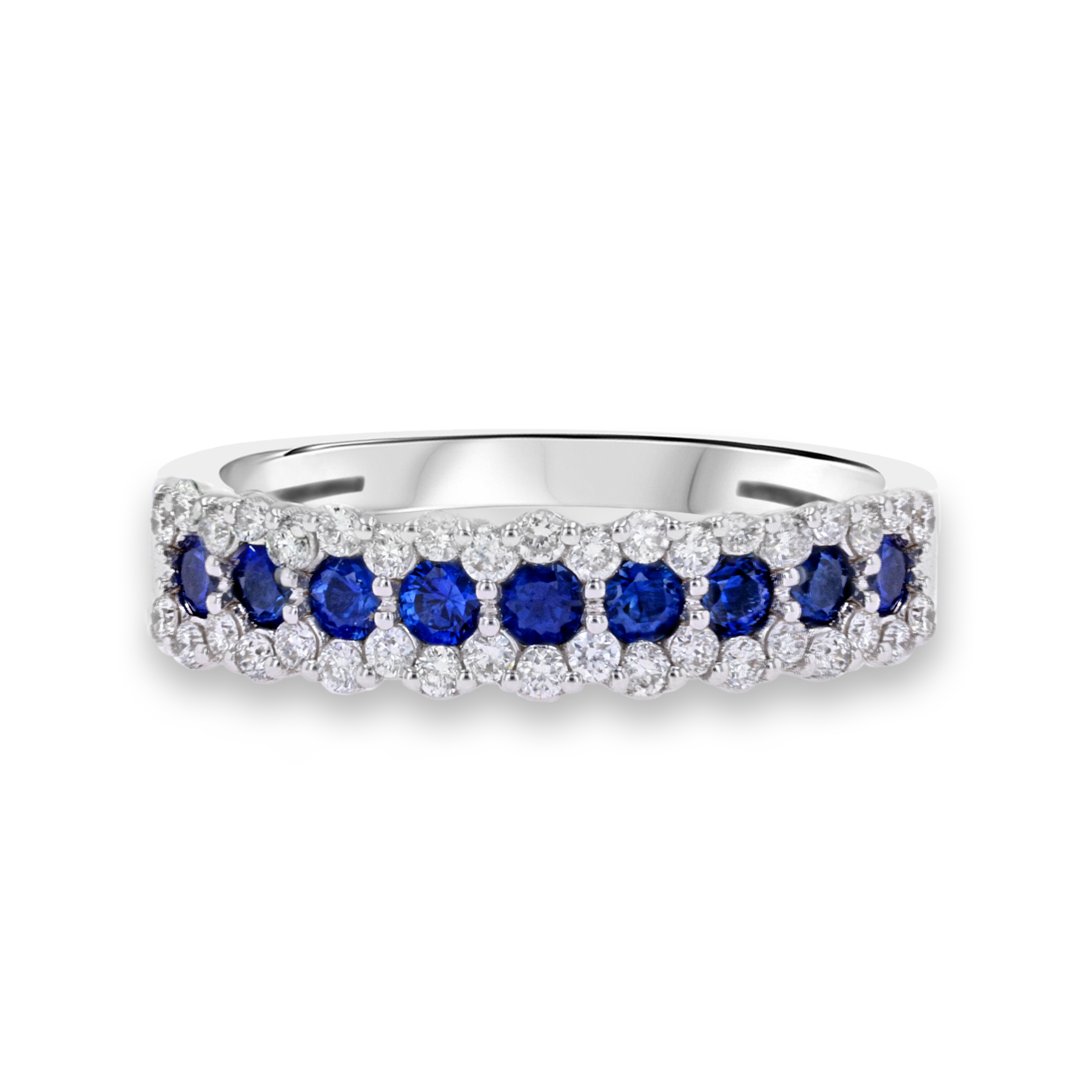 Brilliant Cut Sapphire and Diamond Ring Brilliant Cut, Half Eternity, Claw Set_2