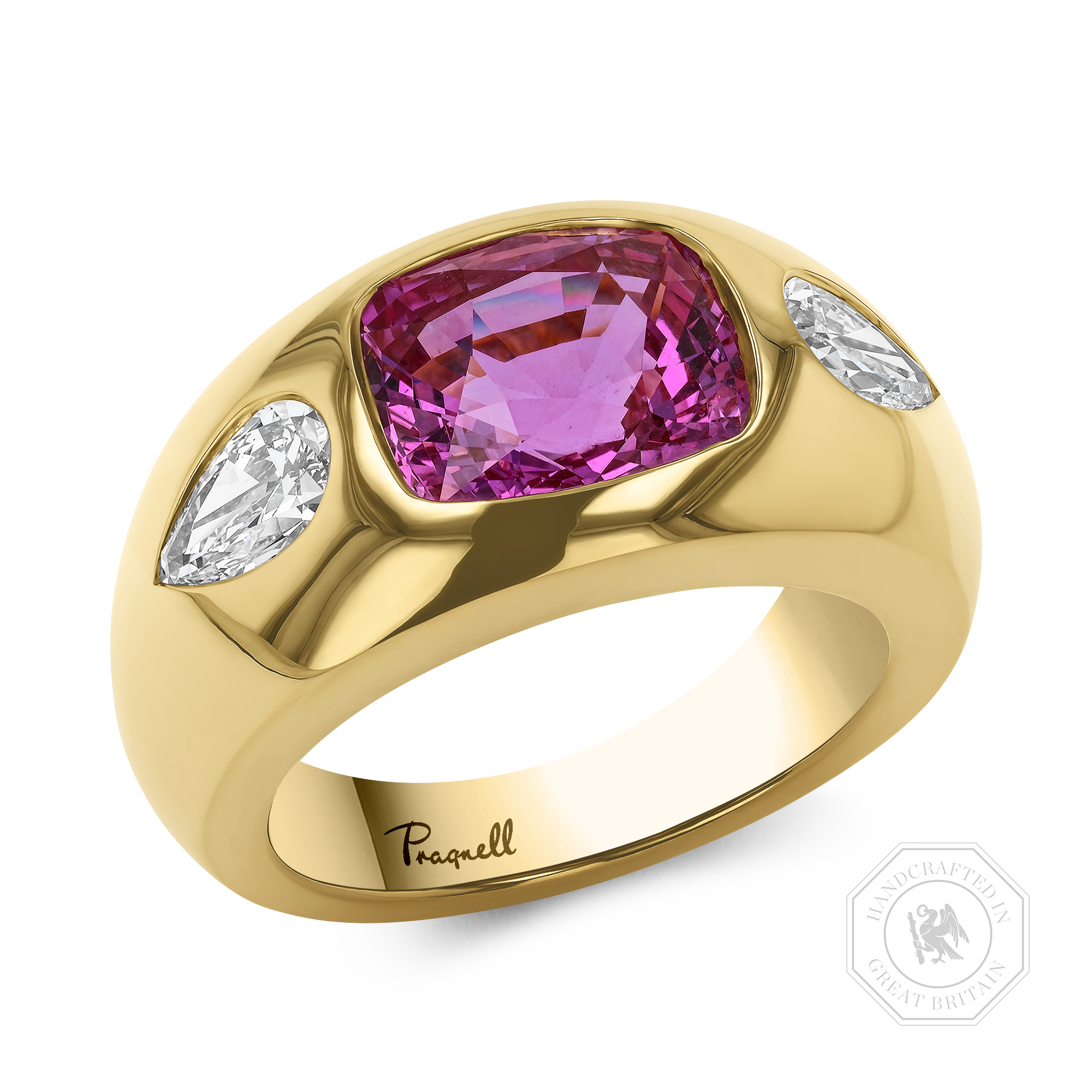 Stellar 4.31ct Madagascan Pink Sapphire and Diamond Ring Cushion Modern Cut, Rubover Set_1