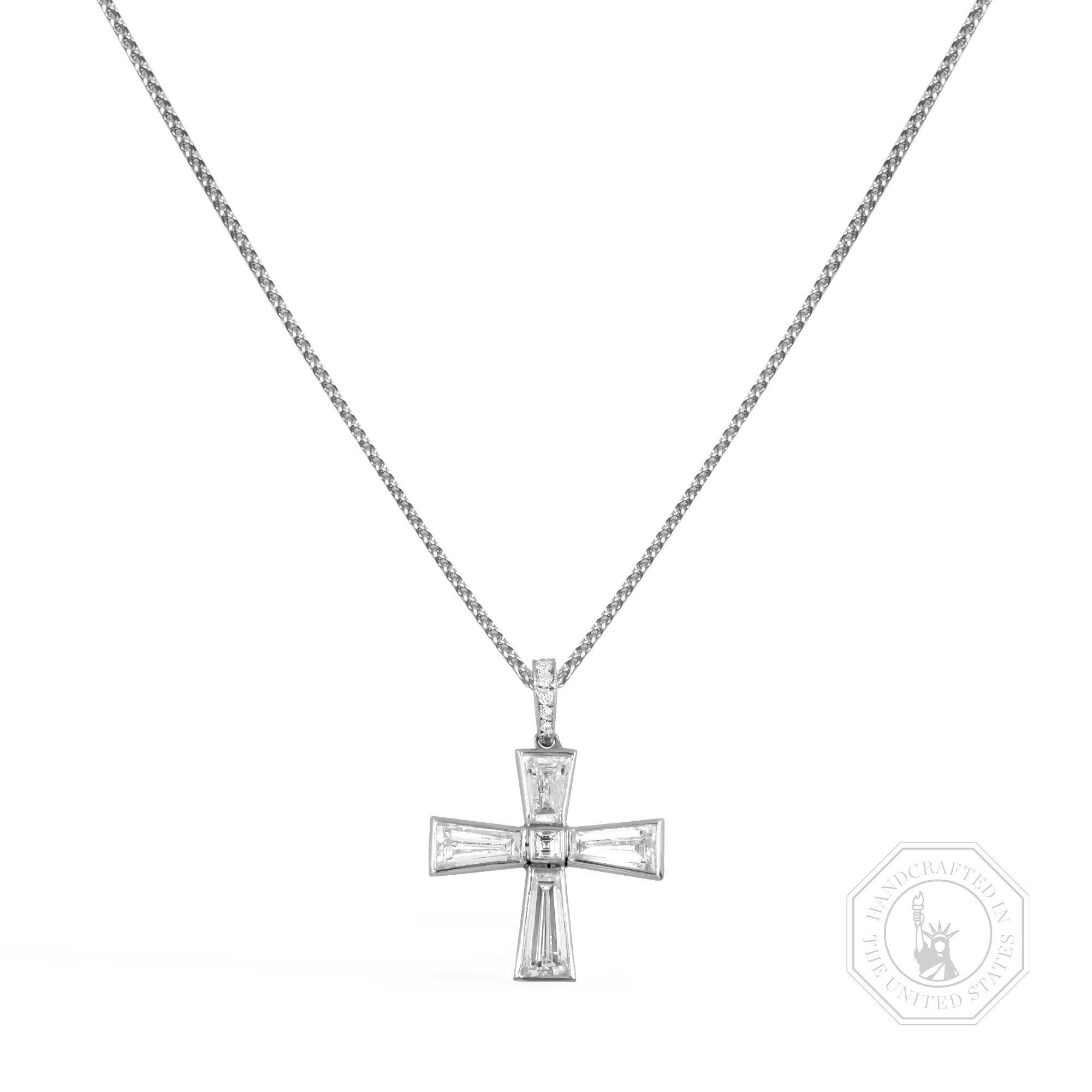 Greek Cross Pendant Tapered Baguette, Square and Brilliant Cut, Rub Over and Claw Set_1