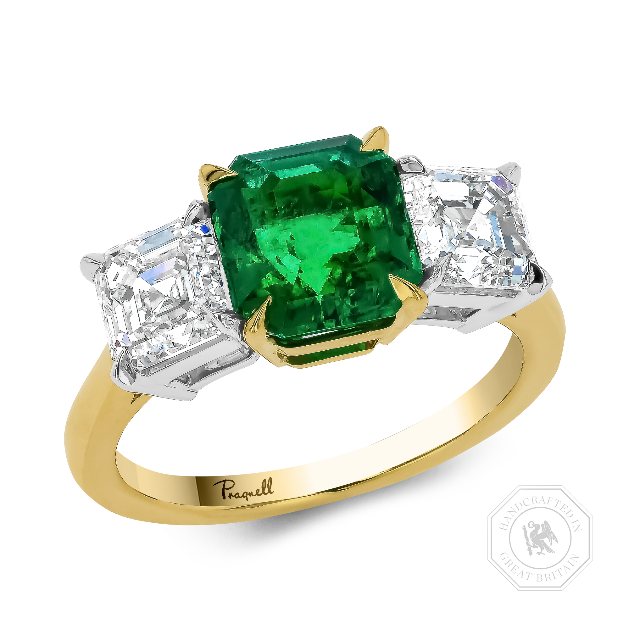 Octagonal Cut 2.34ct Zambian Emerald and Diamond Ring Octagonal Cut, Claw Set_1