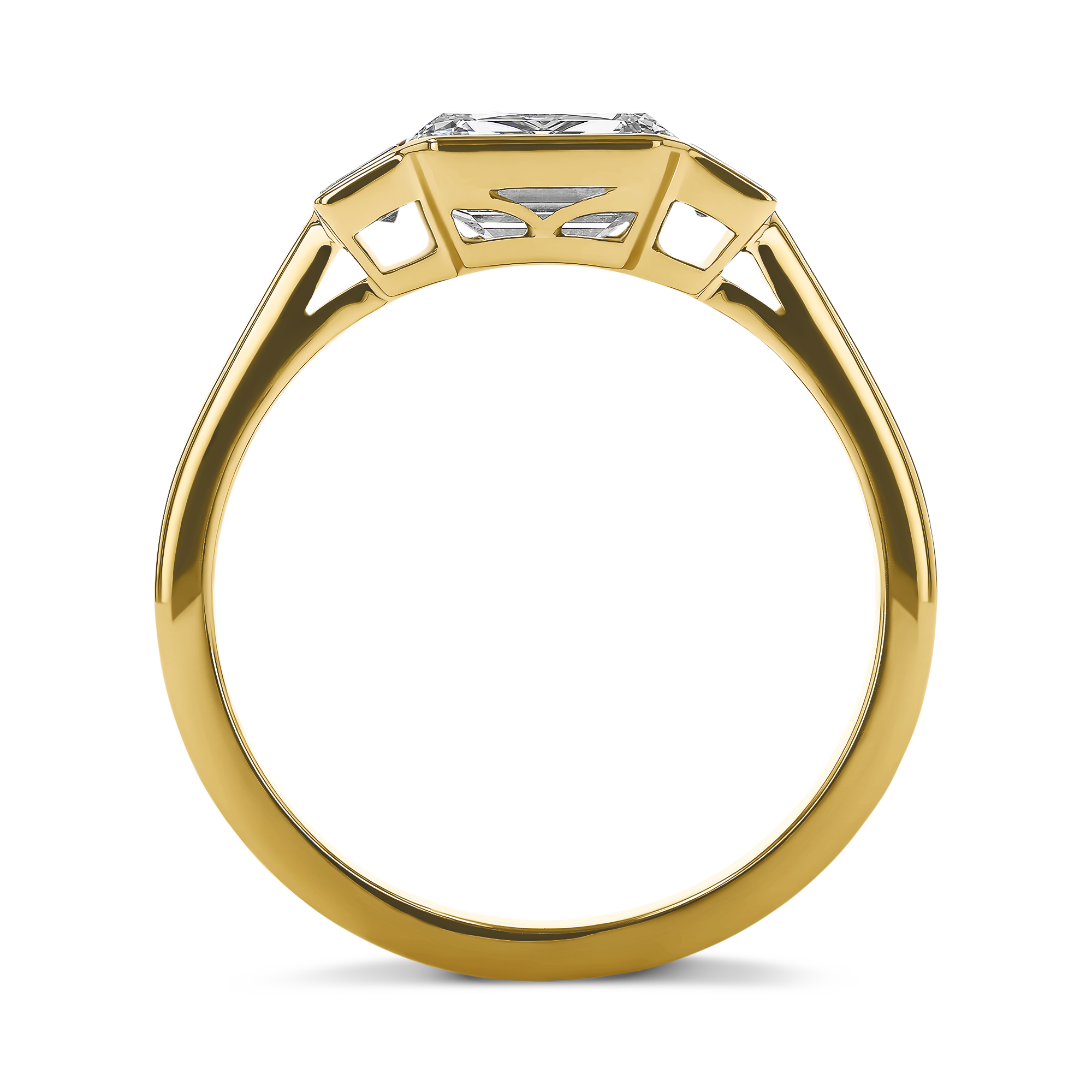 Kingdom 1.38ct Diamond Three Stone Ring Emerald Cut, Rubover Set_3