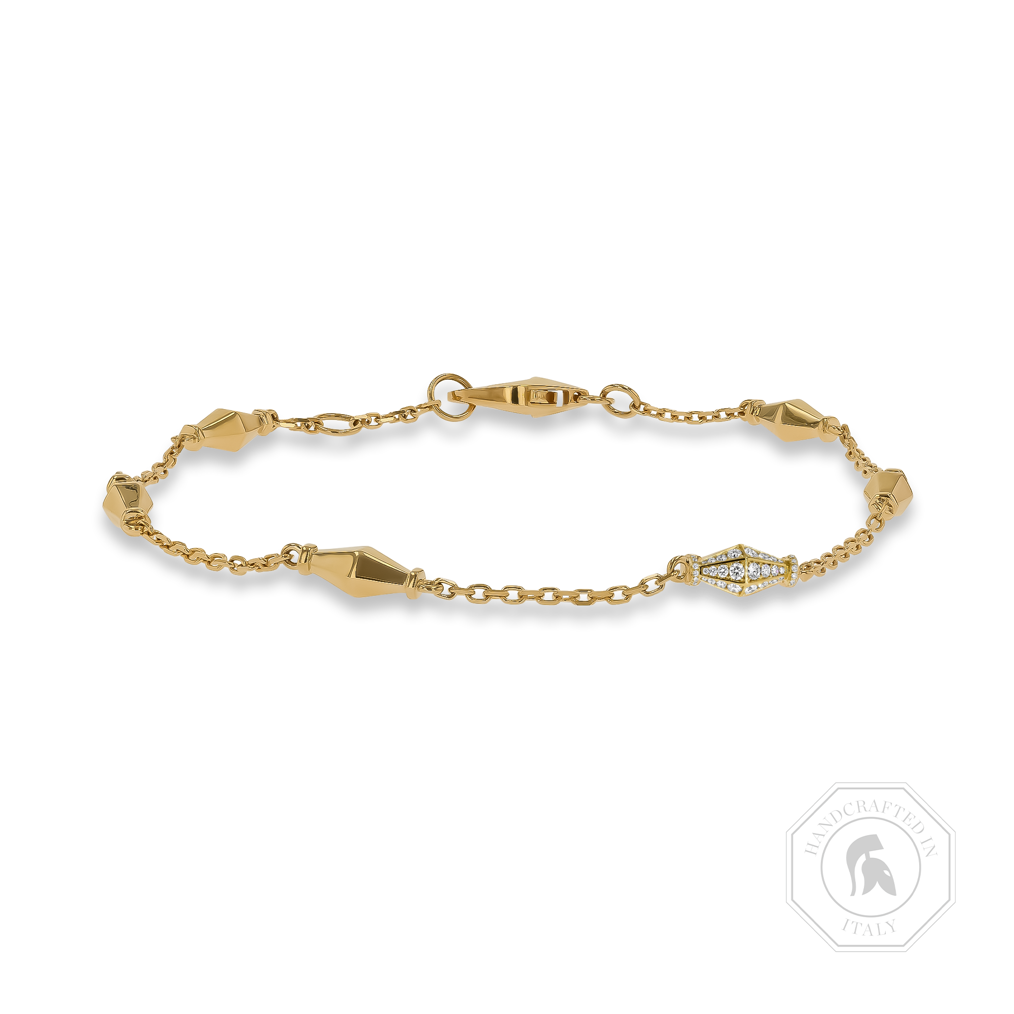 Mini-Cleopatra 0.188ct Diamond Gold Faceted Barrel Link Chain Bracelet Brilliant Cut, Pavé Set_1