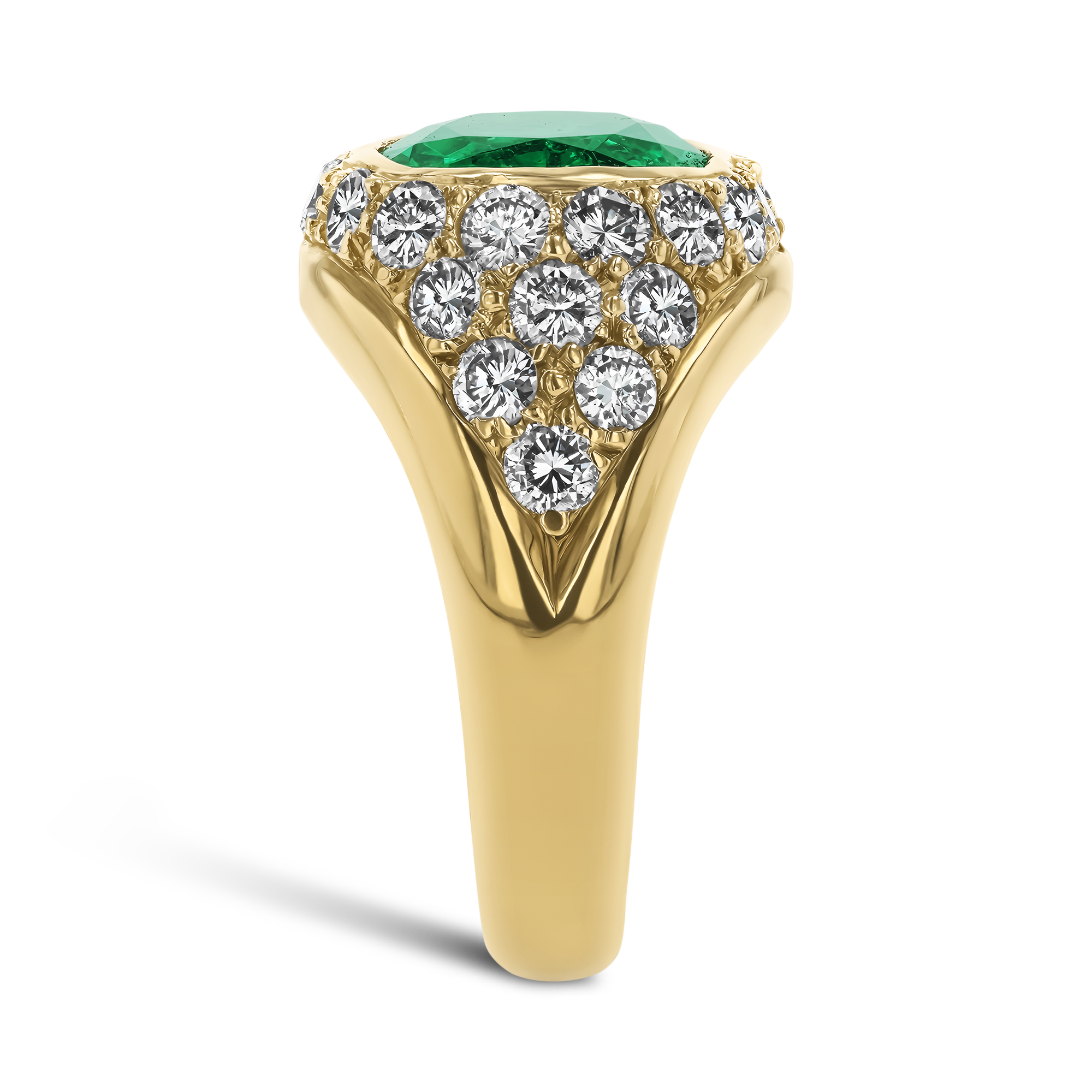 Retro Oval Cut 3.40ct Colombia Emerald and Diamond Ring Oval Cut, Rubover Set_4