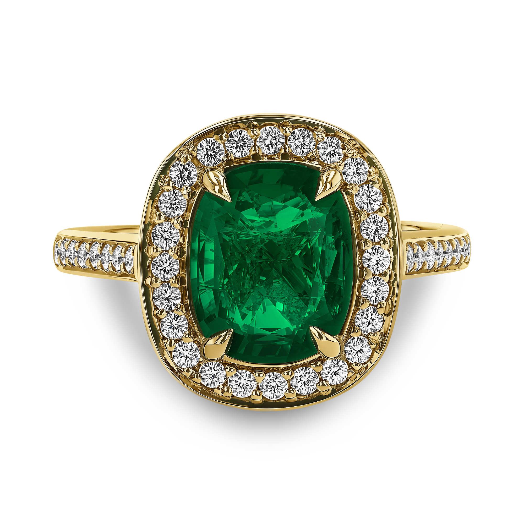Emerald and diamond cluster ring Cushion modern cut, Claw set_2