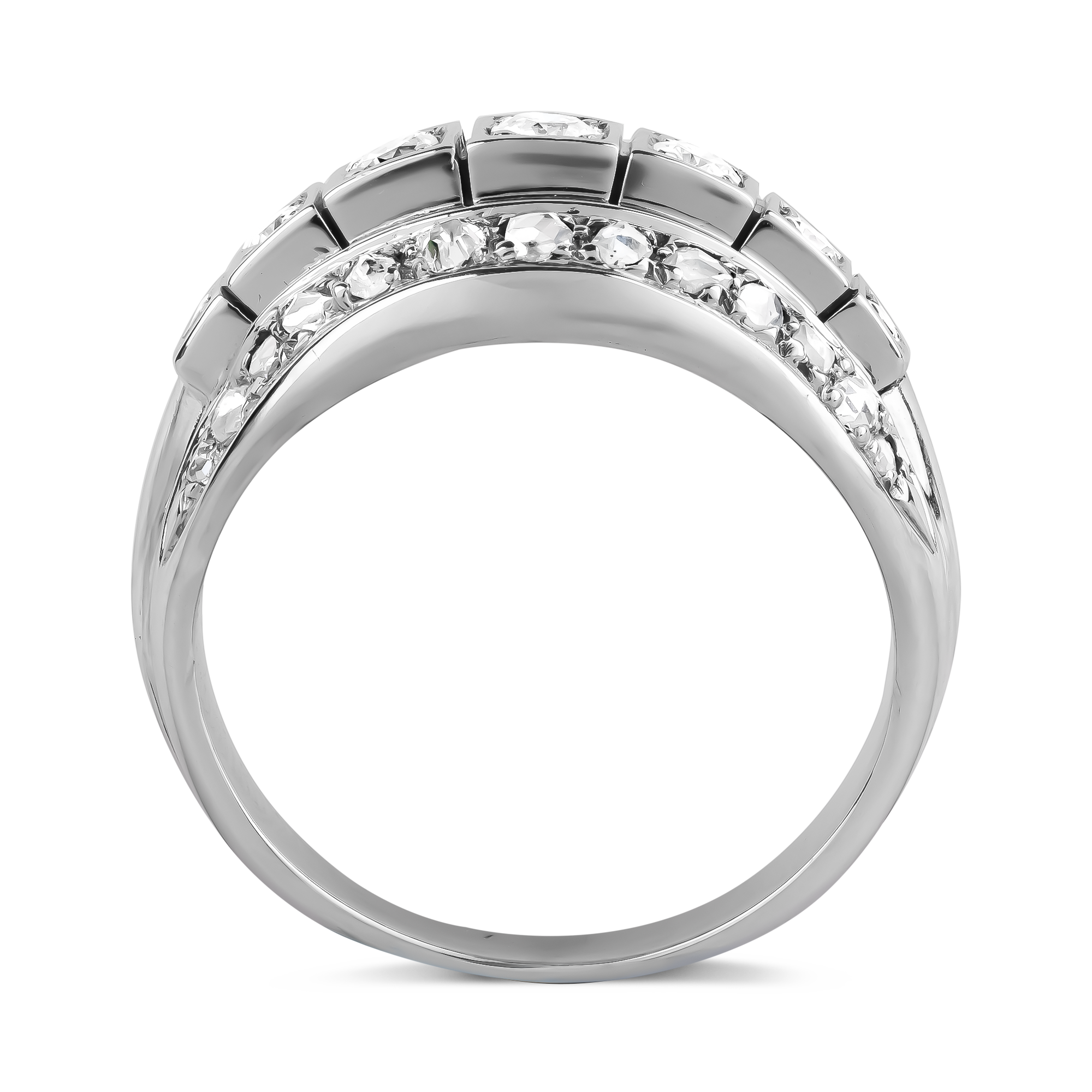 Old Cut Three Row Diamond Ring Old European Cut, Pavé Set_3