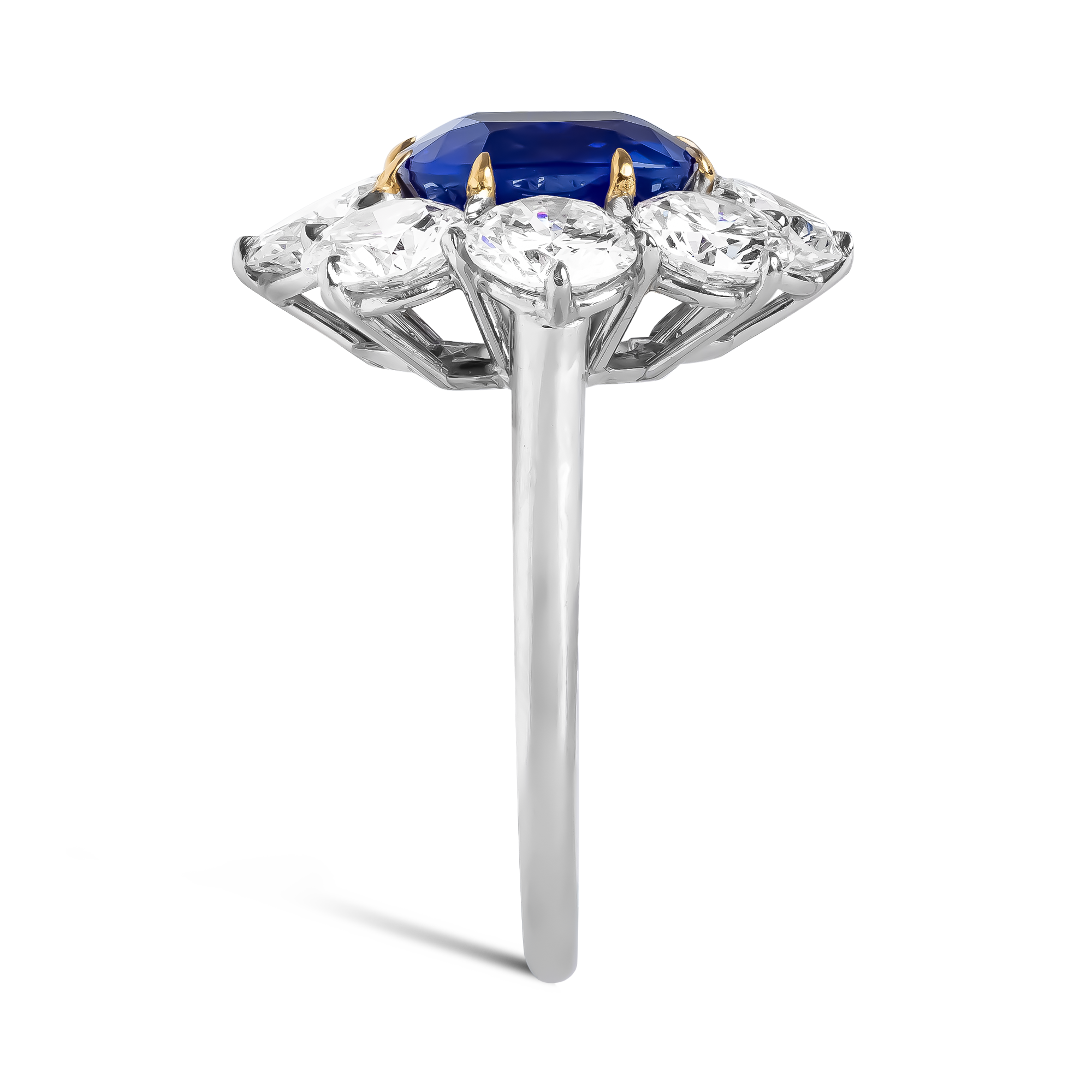 Antique Cushion Cut 3.669ct Kashmir Sapphire and Diamond Ring Antique Cushion Cut, Claw Set_4