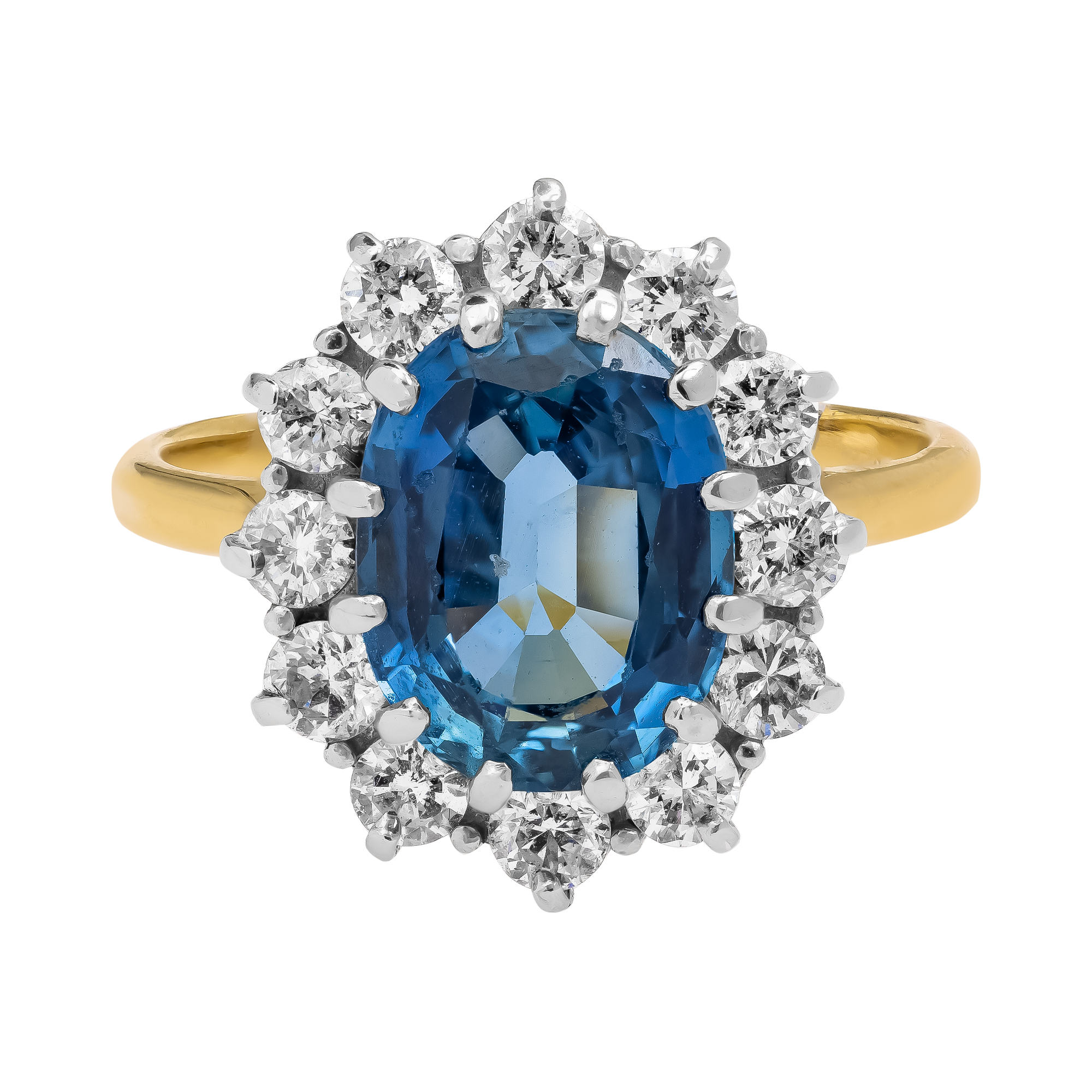 Oval Cut Aquamarine and Diamond Cluster Ring Oval Cut, Claw Set_2