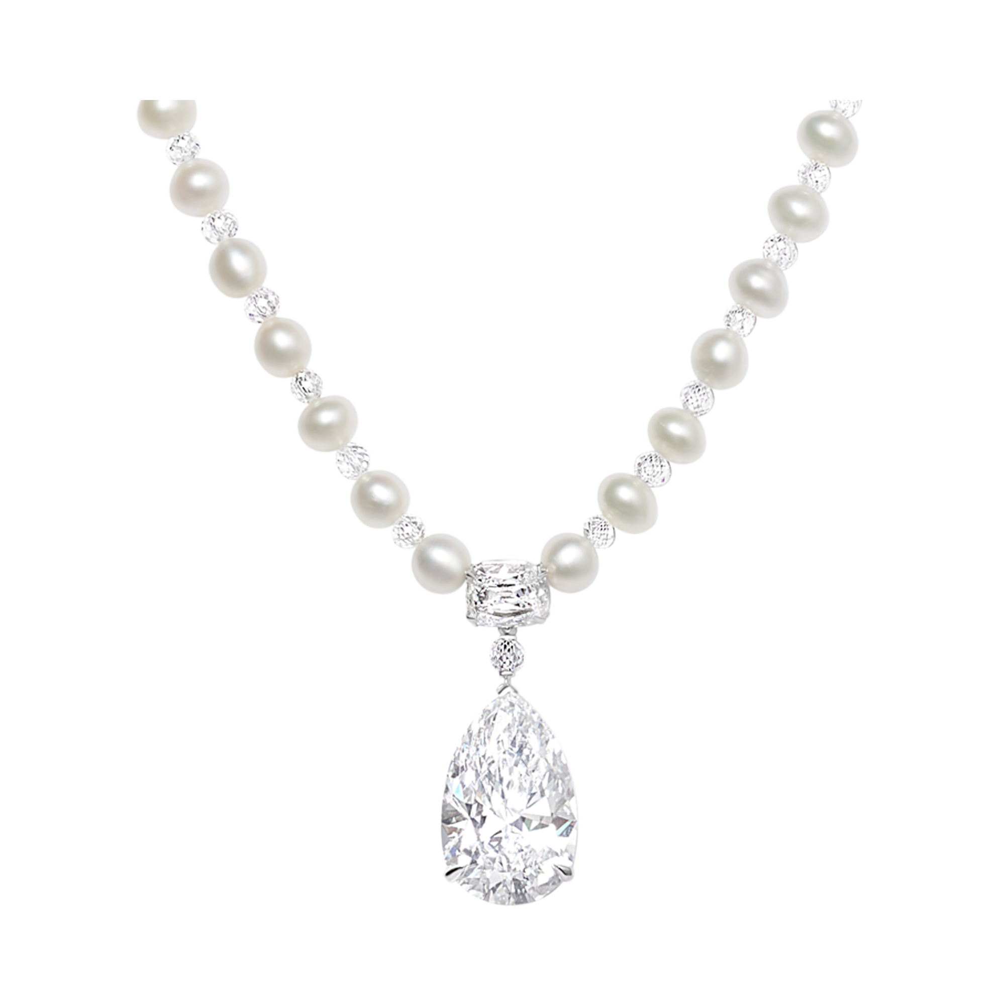 Masterpiece Pear Shaped Diamond & Keshi Pearl Pendant Pear, Cushion & Briolette Cut, Claw Set_1