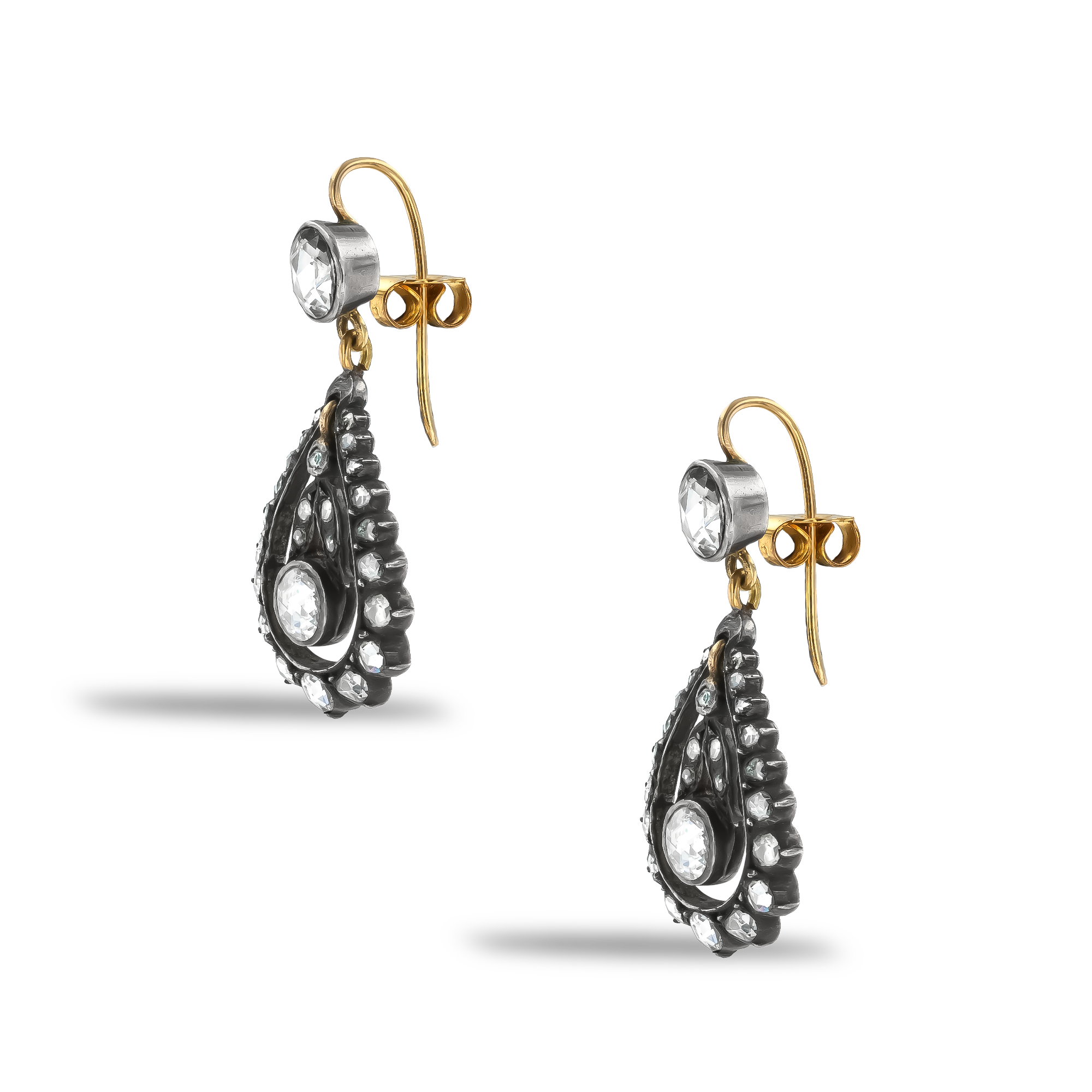 Rose Cut Diamond Drop Earrings Rose Cut, Rubover Set_2