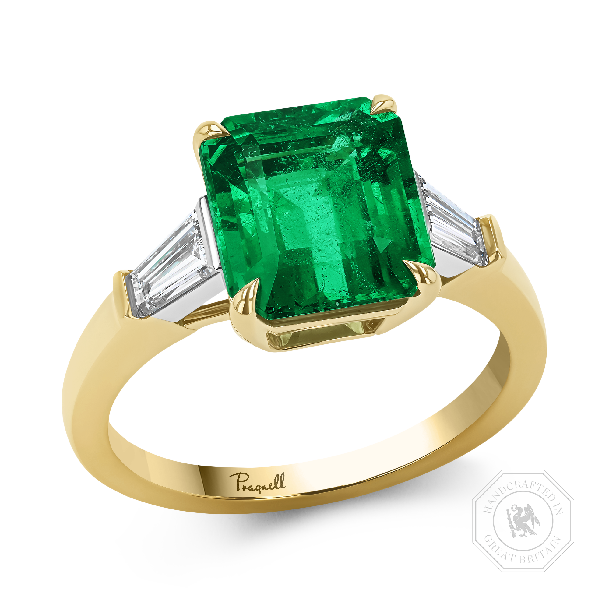 Octagonal Cut 3.23ct Zambian Emerald and Diamond Ring Octagonal Cut, Claw Set_1
